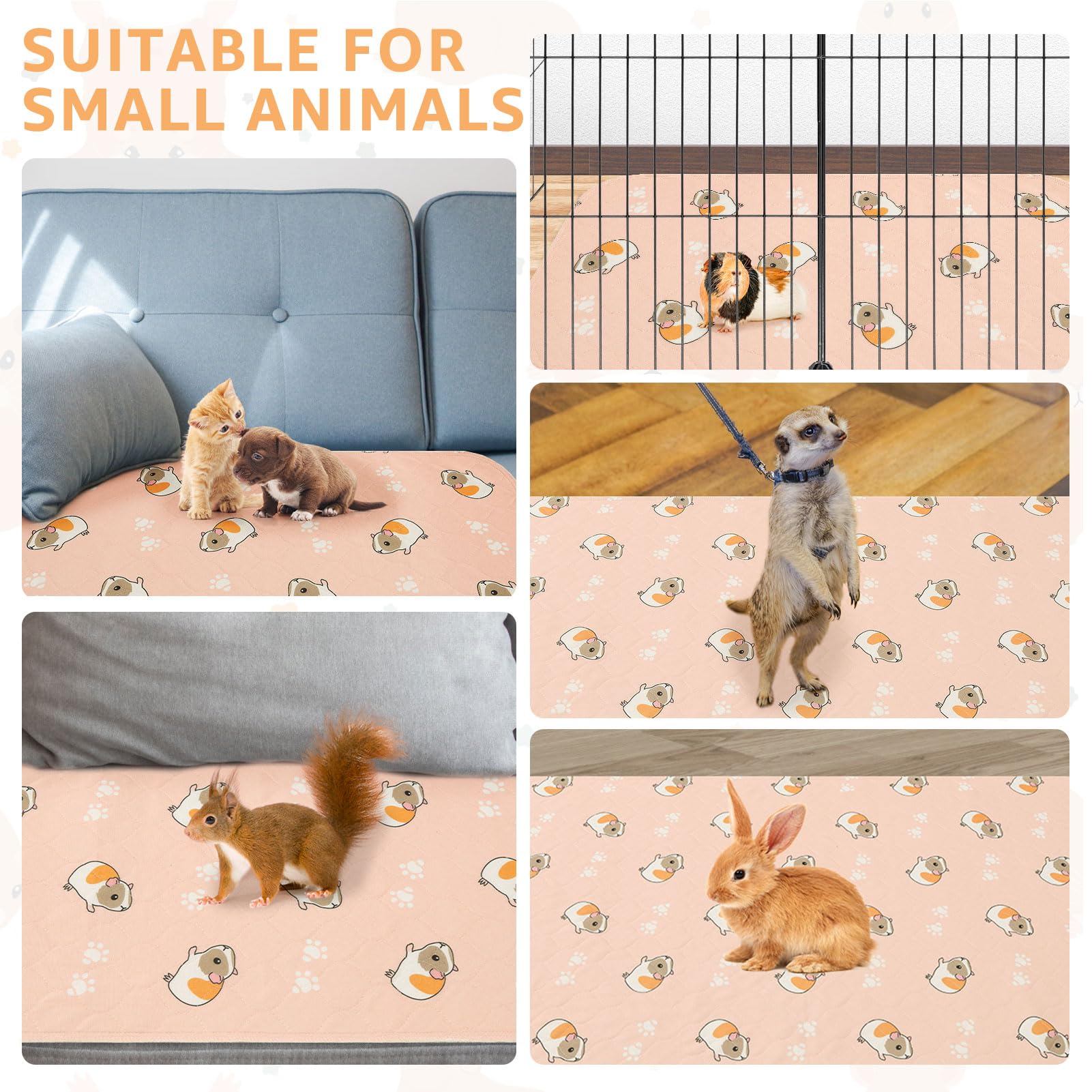 Scenereal Guinea Pig Cage Liner 2 Packs with Cleaning Brush, Fast Water Absorption Reusable Washable Pee Pads - Image 2