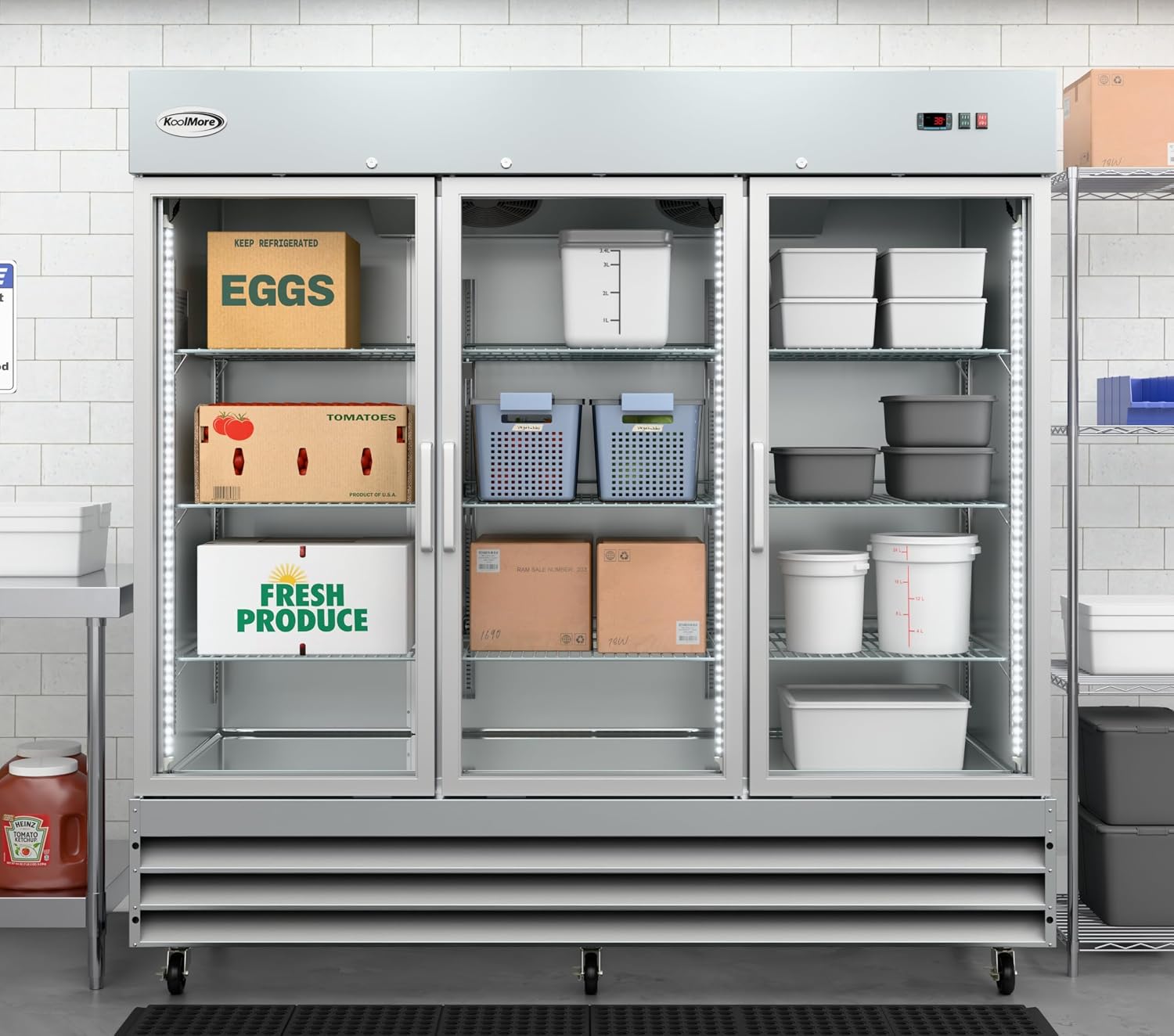 KoolMore RIR-3D-GD Commercial Refrigerator, Triple Door, Stainless Steel,66.5 cubic feet