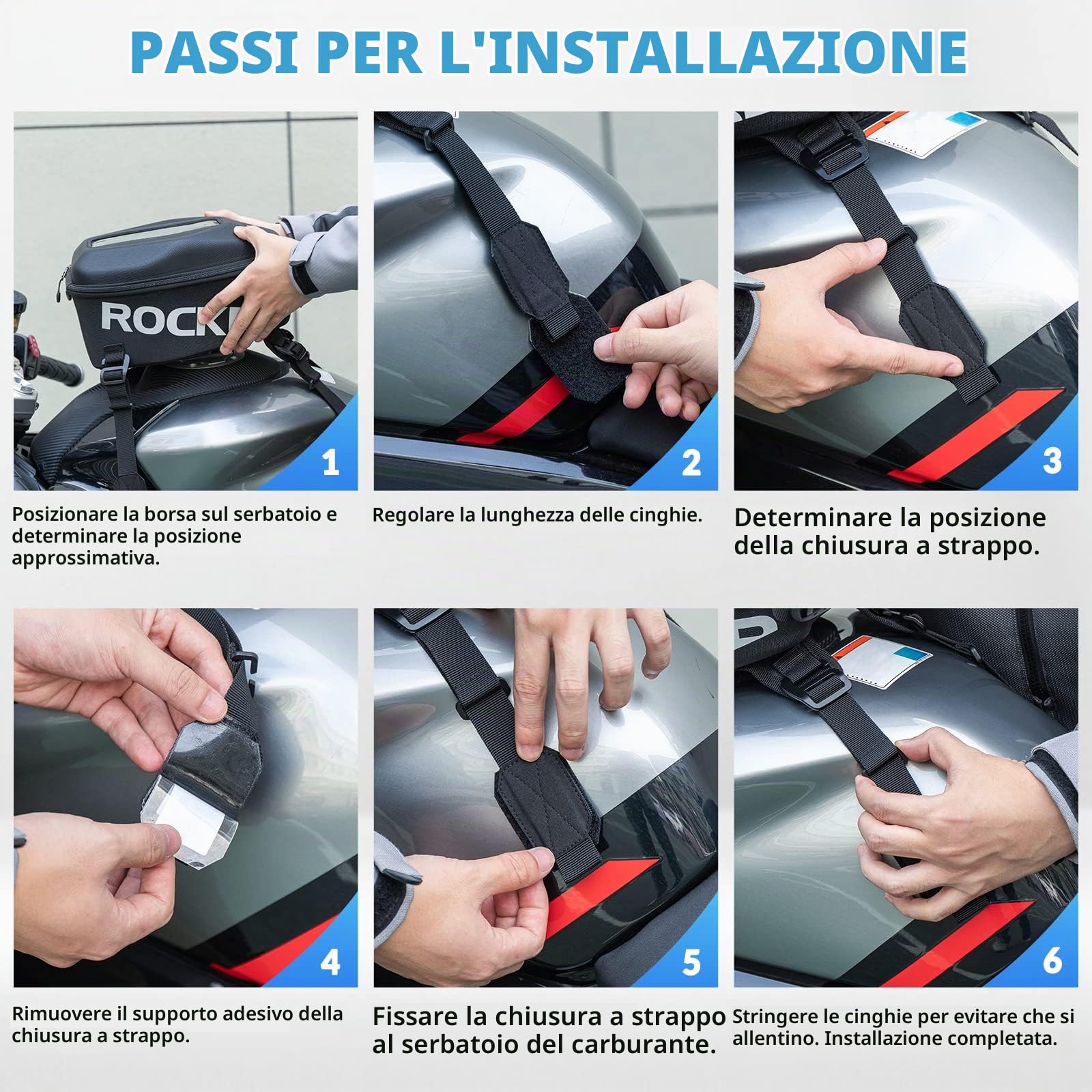 ROCKBROS Borsa Rigida da Serbatoio Moto, Zaino Impermeabile con Copertura Antipioggia, con Porta Cellulare TPU Touchscreen, Grande Capacità 7L, Riflettenti, Accessori Moto