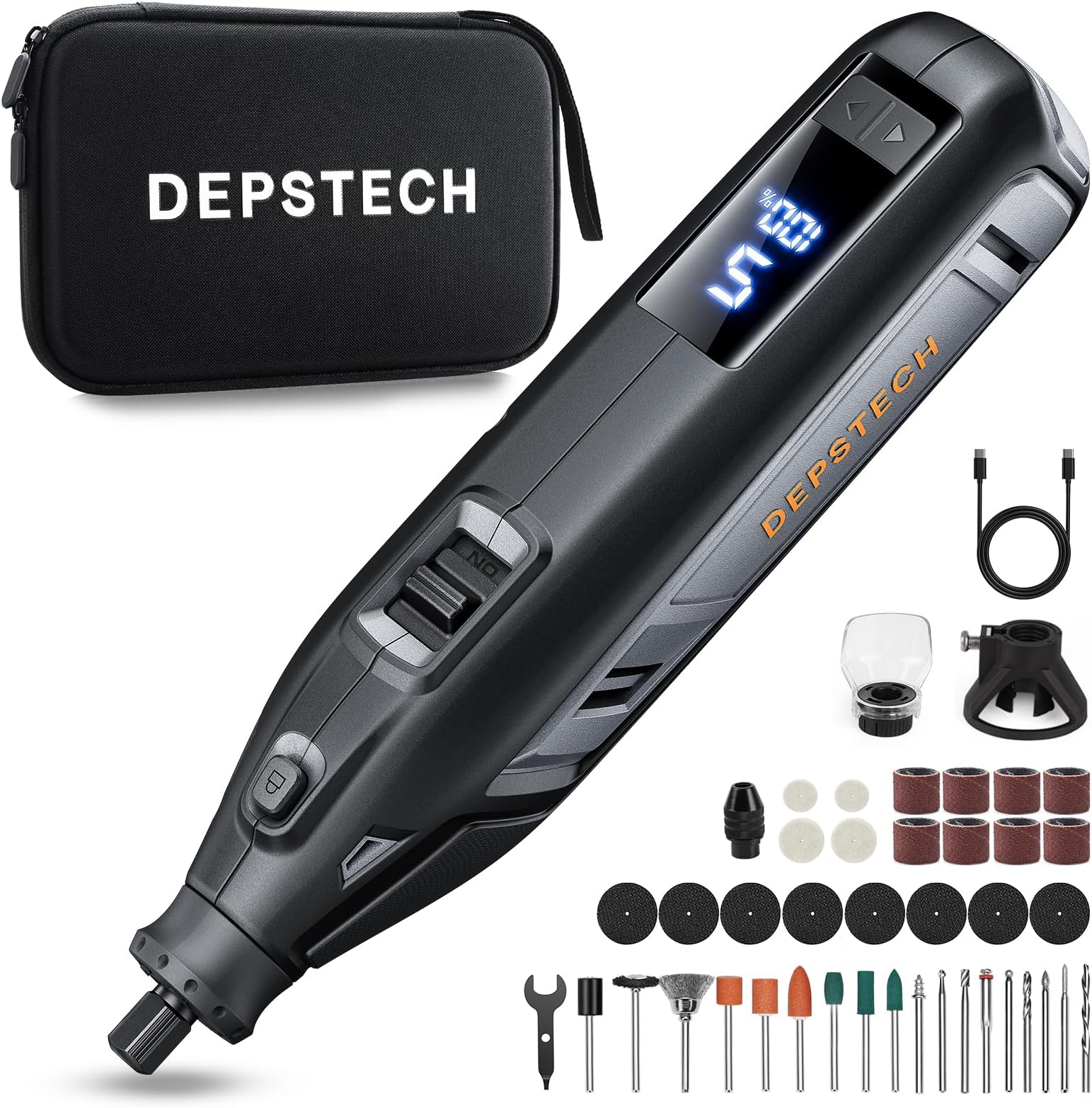DEPSTECH 12V Cordless Rotary Tool with Display Screen, 5000-35000RPM, 2.5Ah Battery 18W Fast Charging, EVA Bag, Power Multi Tool Kit 48Pcs Enduring Accessories for DIY Projects/Home Repair/Crafting