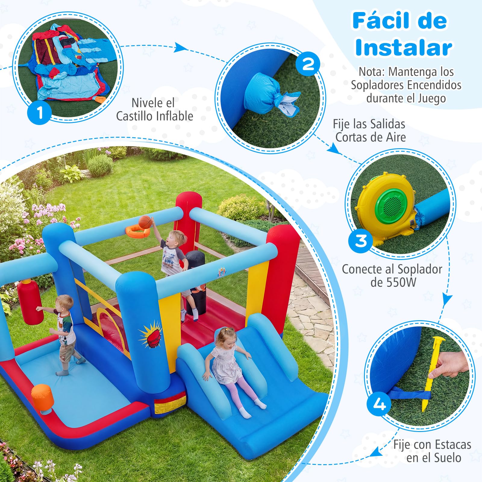COSTWAY Castillo Hinchable Infantil en Forma de Ring de Boxeo,402x385x206cm