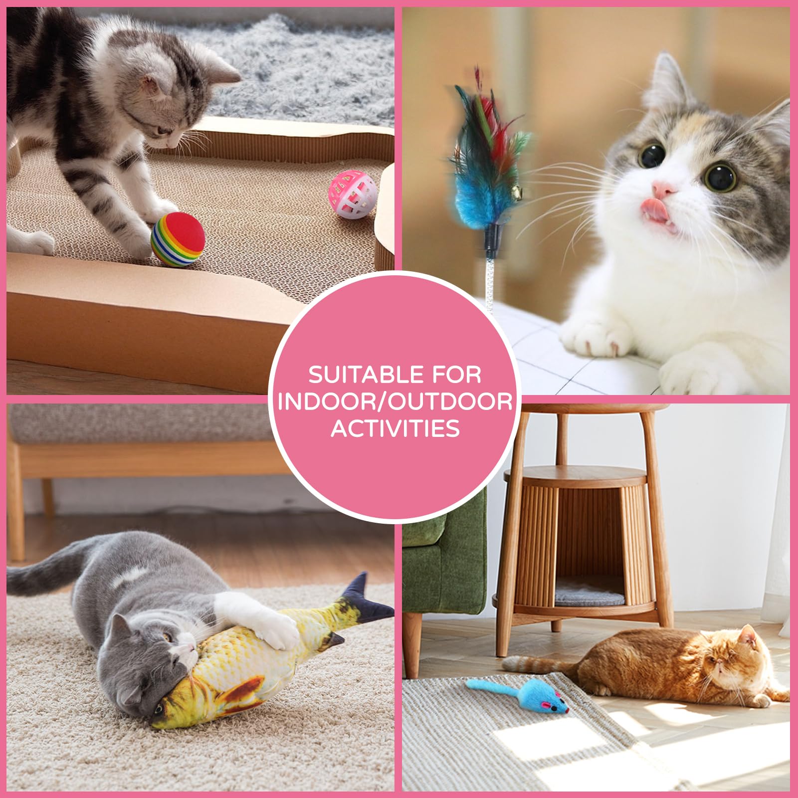 Juguetes para Gatos,35pcs Juguete Interactivo para Gato,Juguetes Gatos con Túnel para Gatos,Ratones,Varita de Plumas,Peces,Bolas y Campanas,Juego de Túnel para Gatos Tubo de 5 Vías