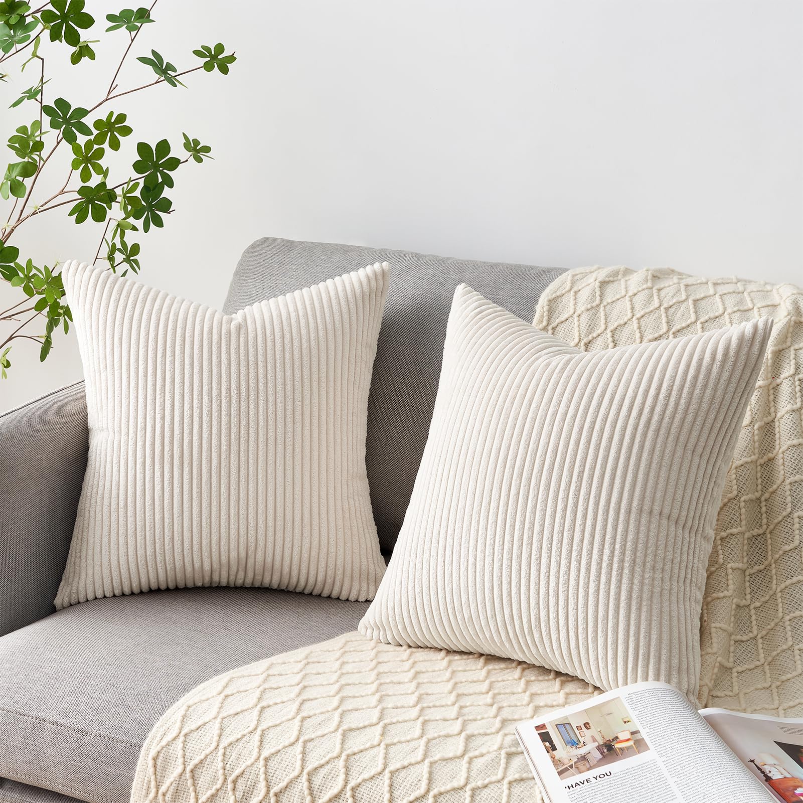 Topfinel Cushion Covers 40x40cm Sofa Bed Cream Cushion Covers Corduroy Scatter Decorative Cushions For Bedroom Set of 4 fluffy Cushion Cover 16x16 - Image 3