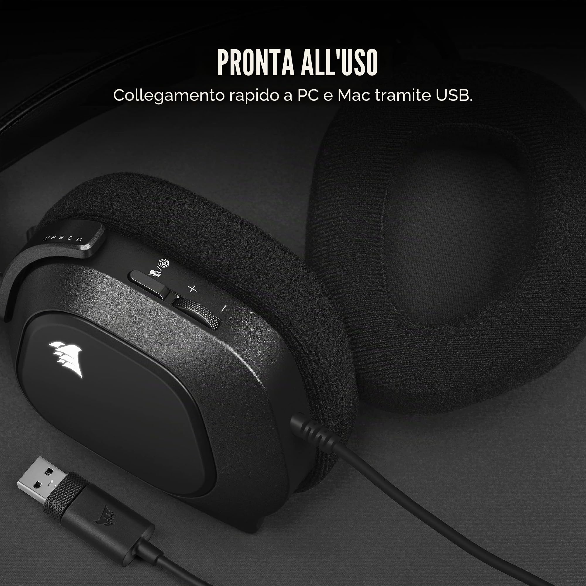 Corsair HS80 RGB USB Premium Gaming Headset con Dolby Audio 7.1 Surround Sound (microfono omnidirezionale di grado broadcast, cuscinetti auricolari in memory foam, suono ad alta fedeltà, costruzione