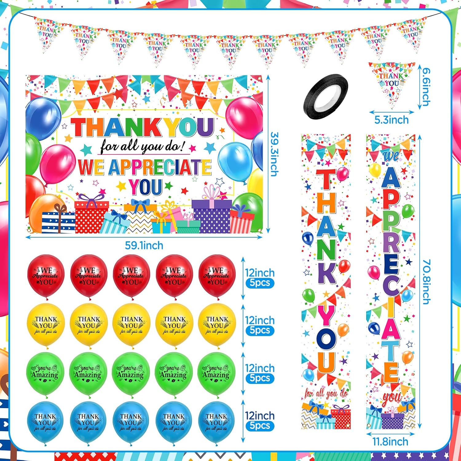 We Appreciate You Decorations Colorful Thank You Banner Pastor Employee Appreciation Decorations Balloons Thank You For All You Do Backdrop Staff Appreciation Gifts Teacher Nurse Appreciation Party