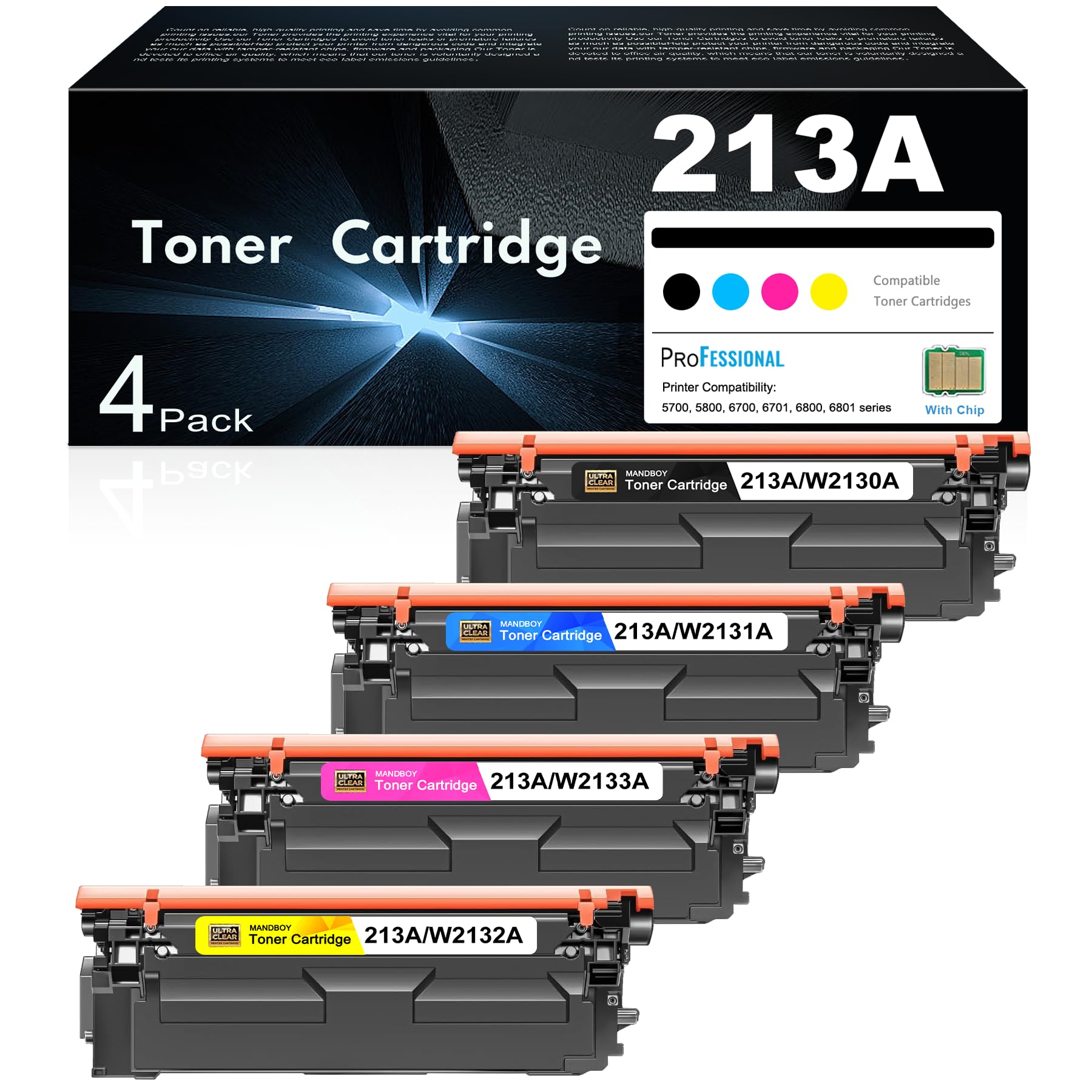 Photo 1 of MANDBOY 213A Toner Cartridges 4 Pack High Yield W2130A W2131A W2132A W2133A