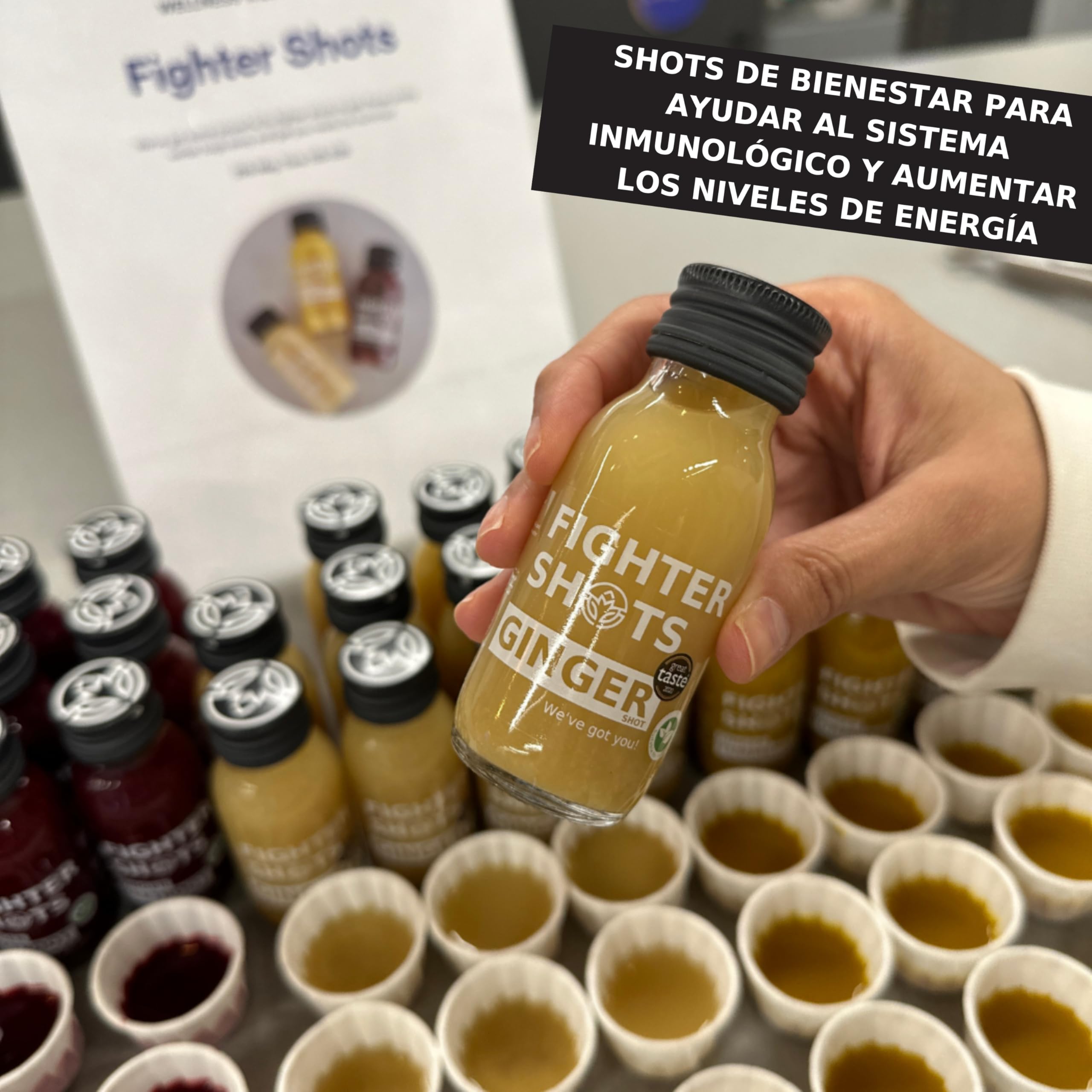 Fighter Shots de Jengibre (12x60ml) | Galardonados frescos e intensos shots de jengibre | Aumenta la Energía | 100% Natural | Sin gérmenes desagradables | Un energizante perfecto