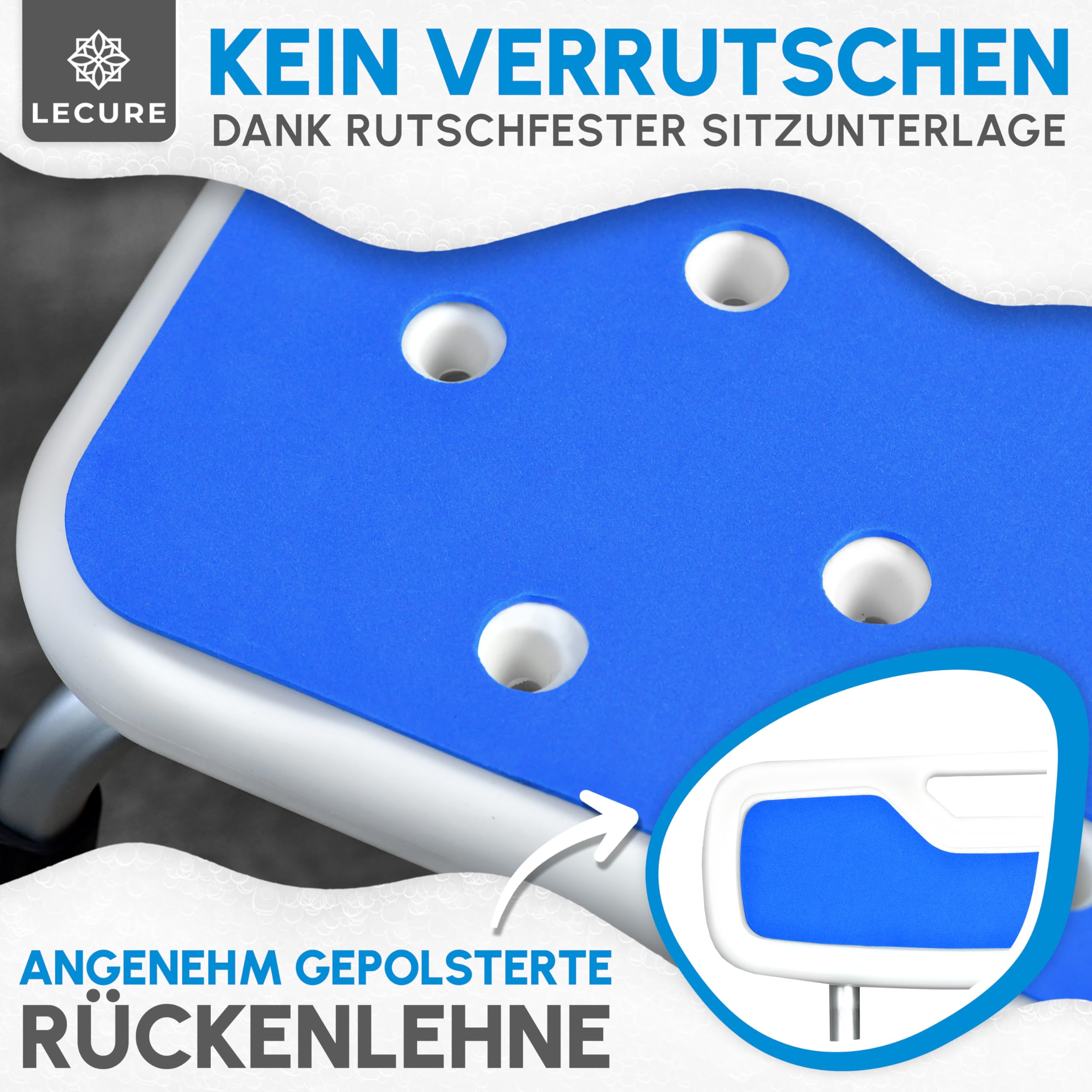 Duschstuhl für Senioren [höhenverstellbar & rutschfest] - gepolsterter Duschhocker mit Anti-Rutsch-Füßen und abnehmbaren Rücken- & Armlehnen [bis 200 kg]