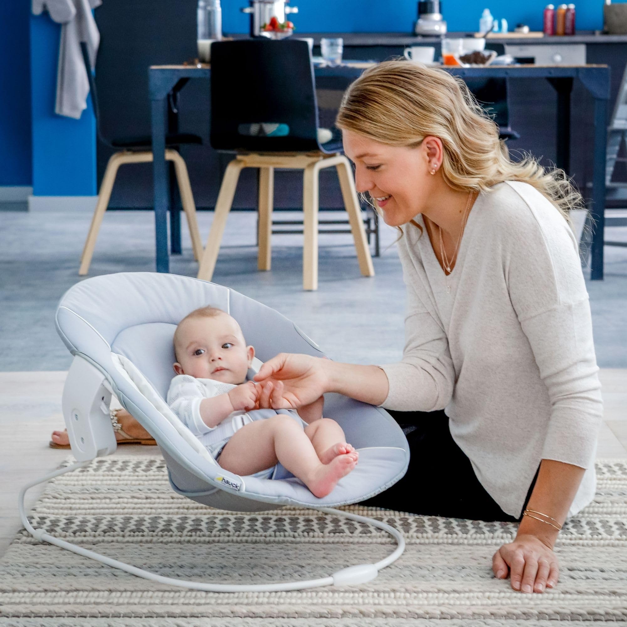 hauck Alpha Bouncer 2in1, Beige - Sdraietta Neonato con Base Dondolo Compatibile con Seggioloni Pappa Alpha+ e Beta+ - da 0 Mesi fino a 9 kg - con Cintura a 3 Punti e Riduttore di Seduta