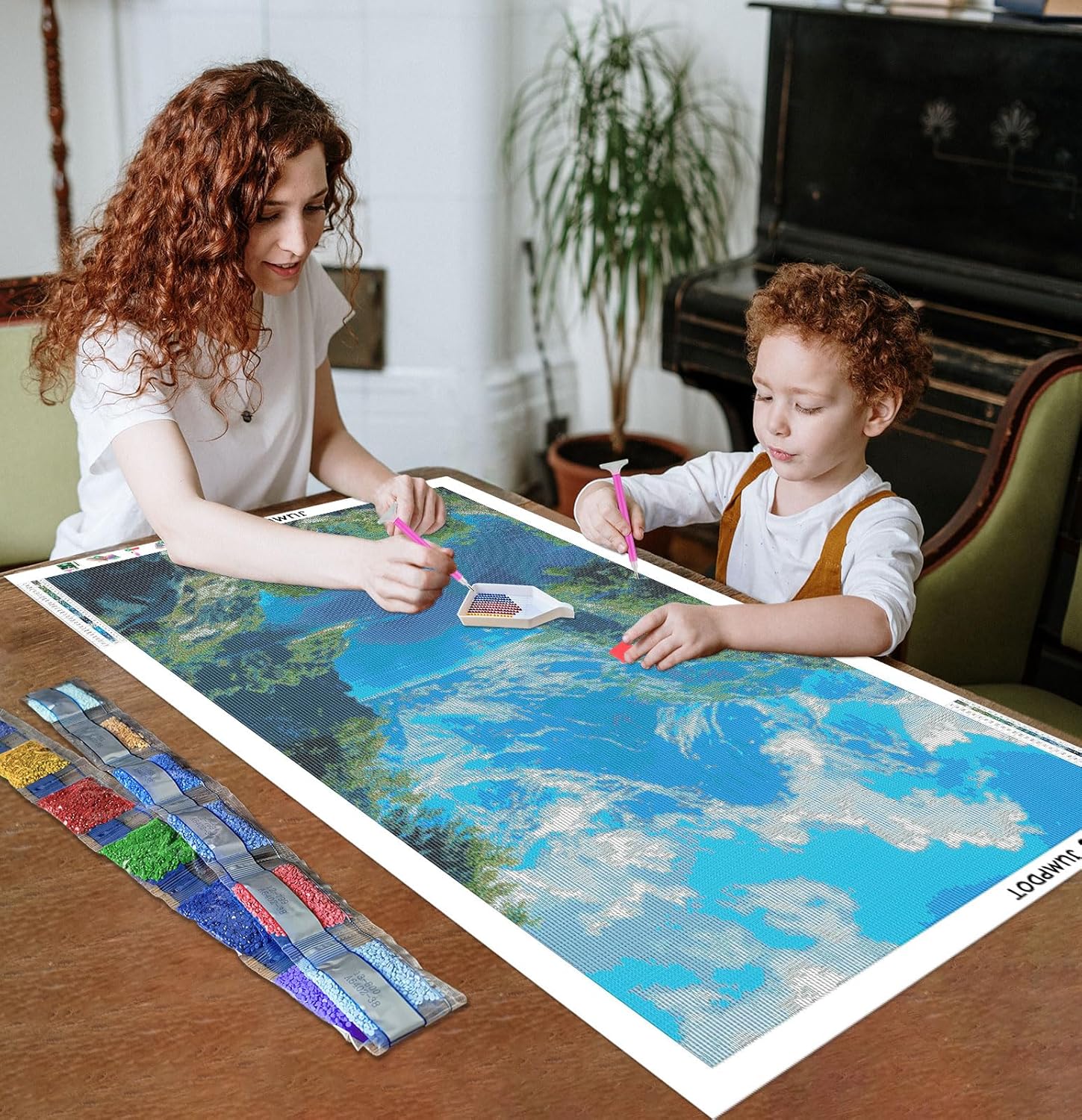 JumpDot 5D Diamond Painting Kit Large Diamond Painting Mountain Lake Pictures Salon Decoration DIY Crafts for Adults 90 x 50 cm