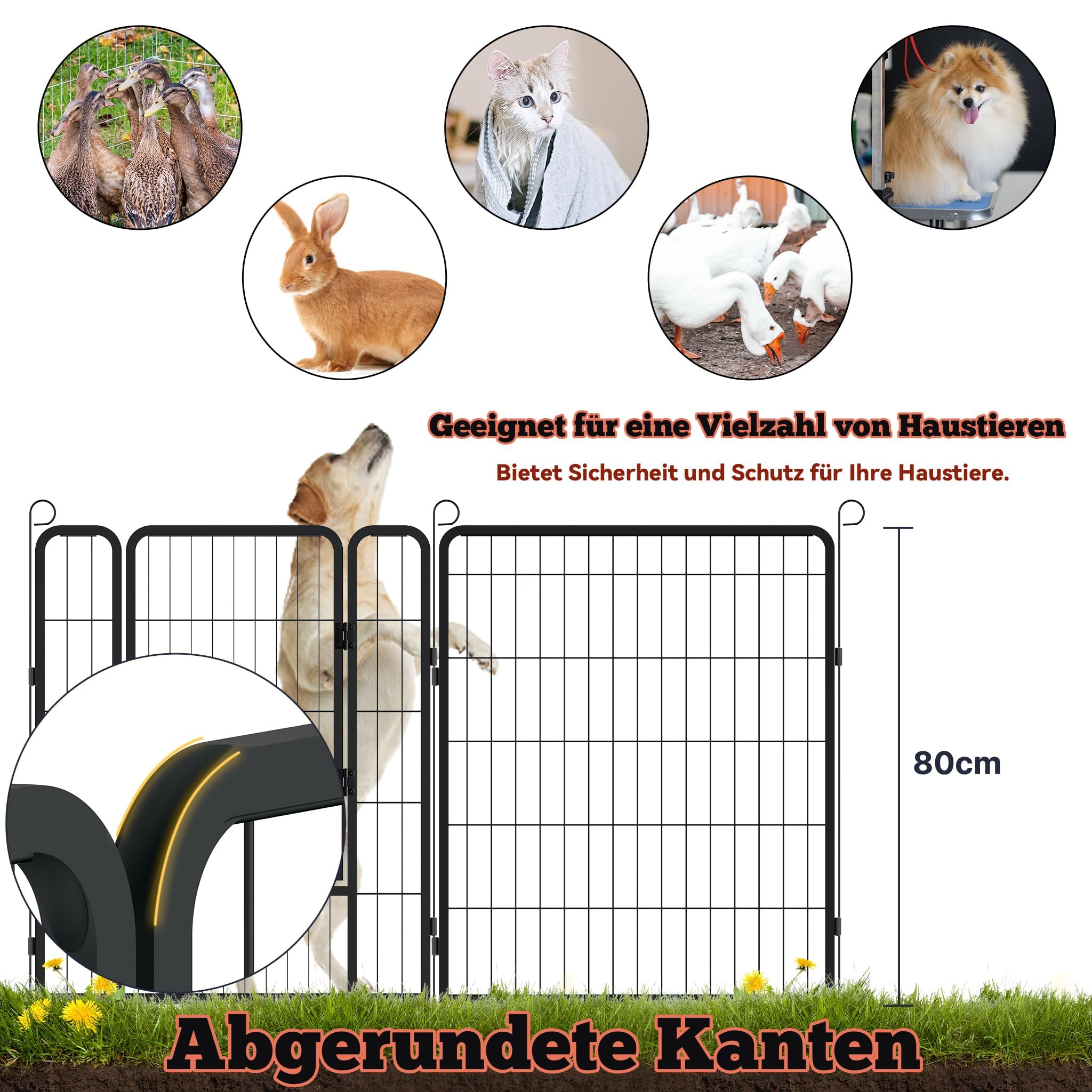 Froadp 12-TLG Welpenauslauf Hundezaun mit Tür Welpenlaufstall 80 x 80 cm Laufgitter Tierlaufstall Freigehege Gehege Welpenzaun Hundeauslauf Freilaufgehege Zaun Laufstall für Hund