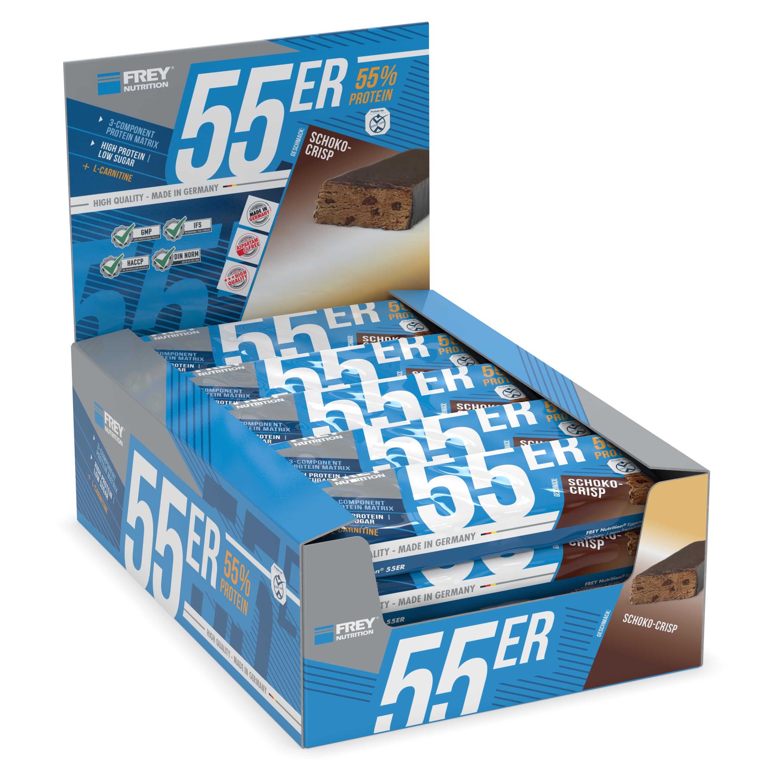 FREY Nutrition 55 barritas de proteínas, 20 barritas (20 x 50 g) (chocolate crujiente)