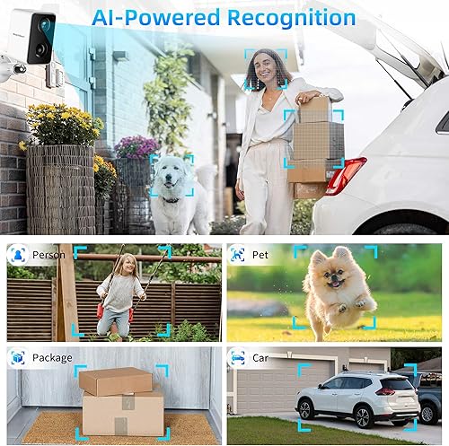 Miniatura 4 de Septekon Cámaras de seguridad 2K inalámbricas para exteriores, paquete de 4, cámara solar con dos focos, sirena de detección de movimiento PIR,