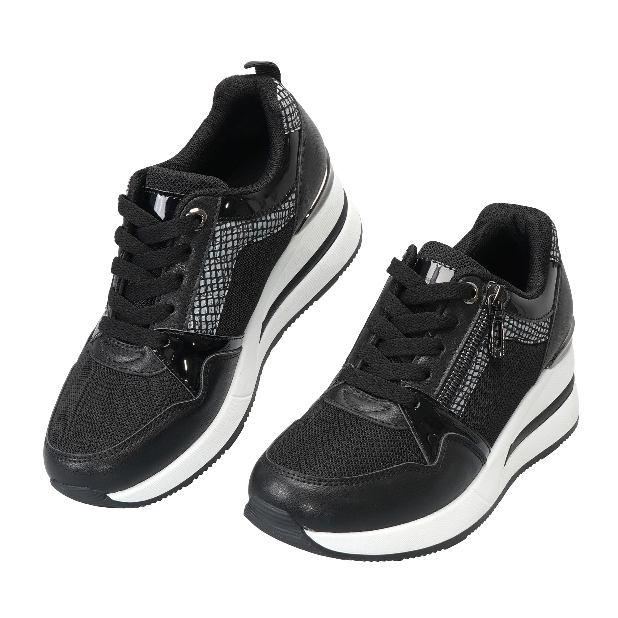 JOMIX Damen Keil Sneaker mit Reißverschluss Atmungsaktiv Turnschuhe Elegant Frizeitschuhe für den Außenbereich