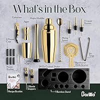 Vista 5 de Barillio Gold Bartender Kit - Stainless-Steel Cocktail Shaker Set w/Black Bamboo Stand - Mixology Bar Tools w/Drink Shaker, Mixer, and Muddler for