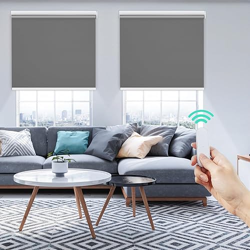 Miniatura 8 de Allesin Persianas enrollables motorizadas con control remoto para ventanas, persiana enrollable inteligente, eléctrica a pilas (gris oscuro, 34