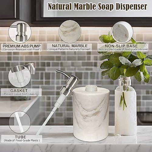 Miniatura 2 de Dispensador de jabón de mármol, dispensador de jabón y loción para baño, con bomba de acero inoxidable a prueba de óxido, recargable para cocina,
