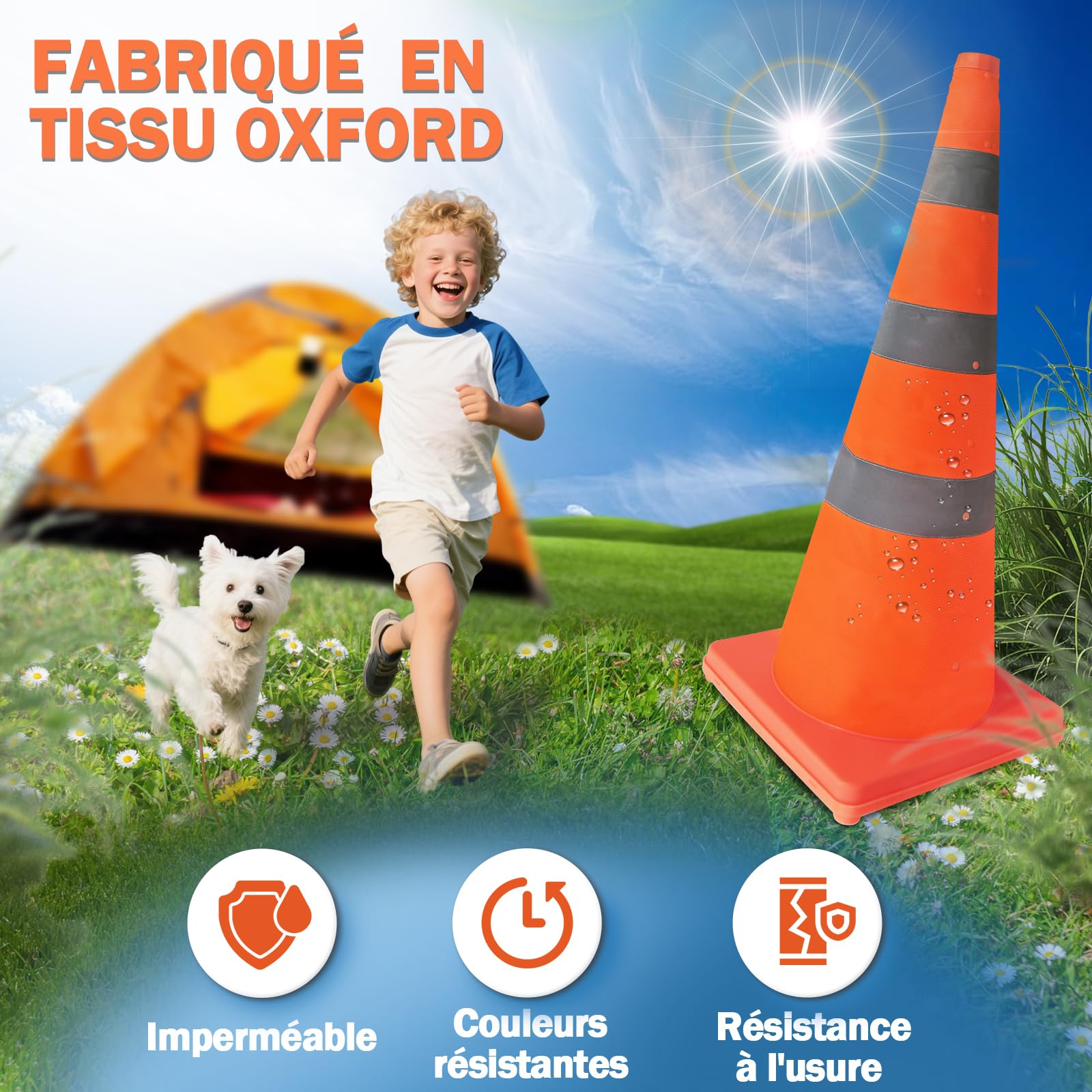 Valchoose 4 Cônes de Signalisation Pliables, 75 cm, Bandes Réfléchissantes | Plots de chantier et cônes de sécurité orange avec 3 bandes réfléchissantes – pour travaux, parking, route et urgence