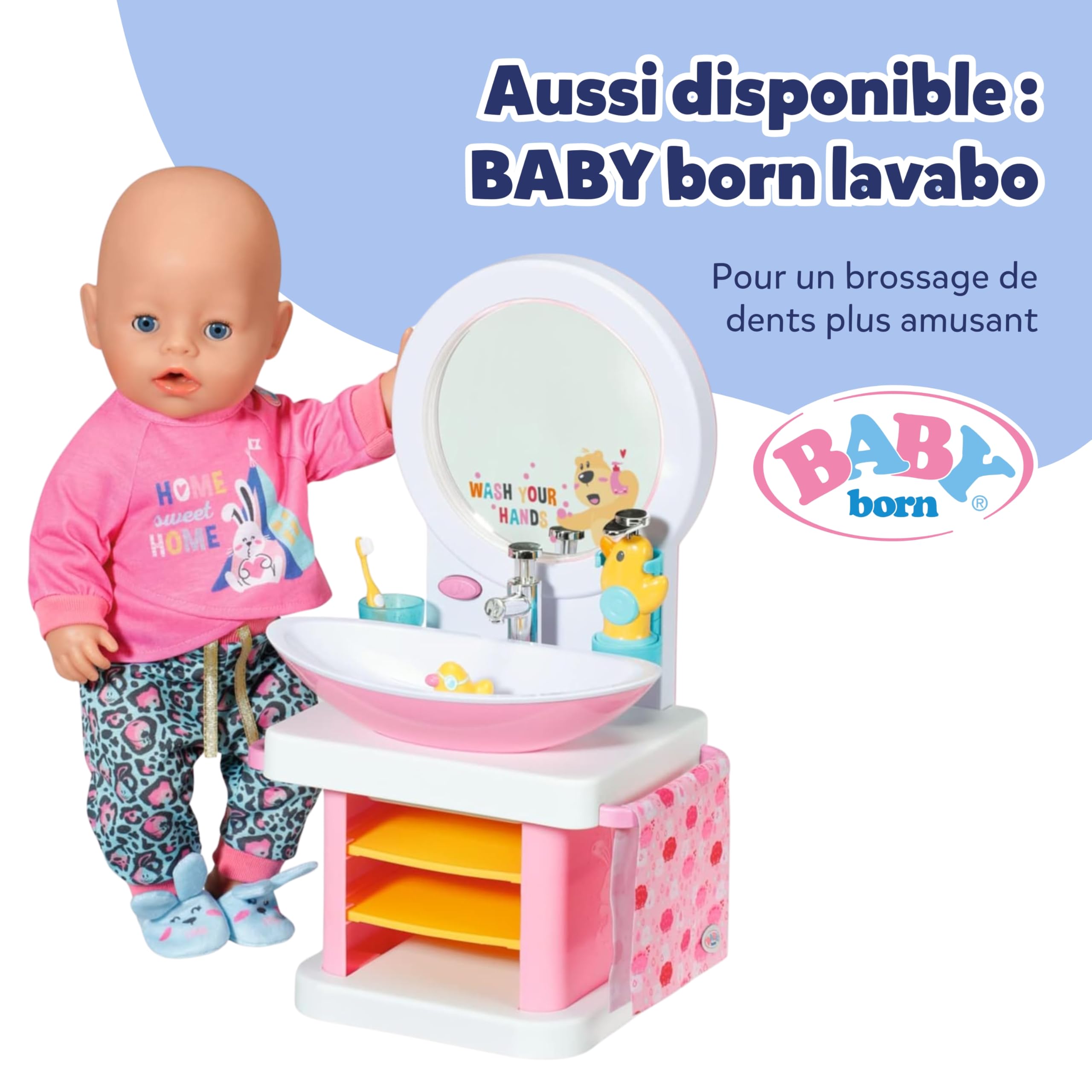 BABY born Baignoire avec Changement de Couleur - Fonction Douche et Son - Accessoires Haut de Gamme pour poupées de 36 et 43 cm - Fonctionne également avec de l'eau véritable
