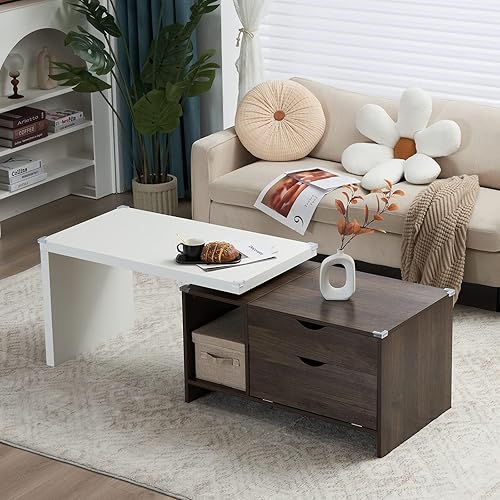 Miniatura 2 de Mesa de centro grande de madera de 59 pulgadas de largo con almacenamiento, moderna mesa de transformador extensible con baúlestante abierto, mesa