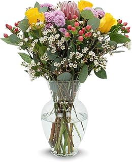 Stargazer Barn - Blooming Cheer Bouquet (Includes Glass Vase) - Fresh Flowers for Delivery - Gift for Anniversary, Birthday, Congratulations, Get Well, Graduation, Sympathy, Valentine's Day