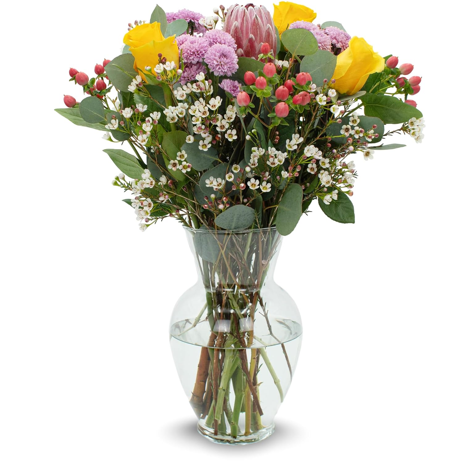 Stargazer Barn - Blooming Cheer Bouquet Includes Glass Vase - Fresh Flowers for Delivery - Gift for Anniversary