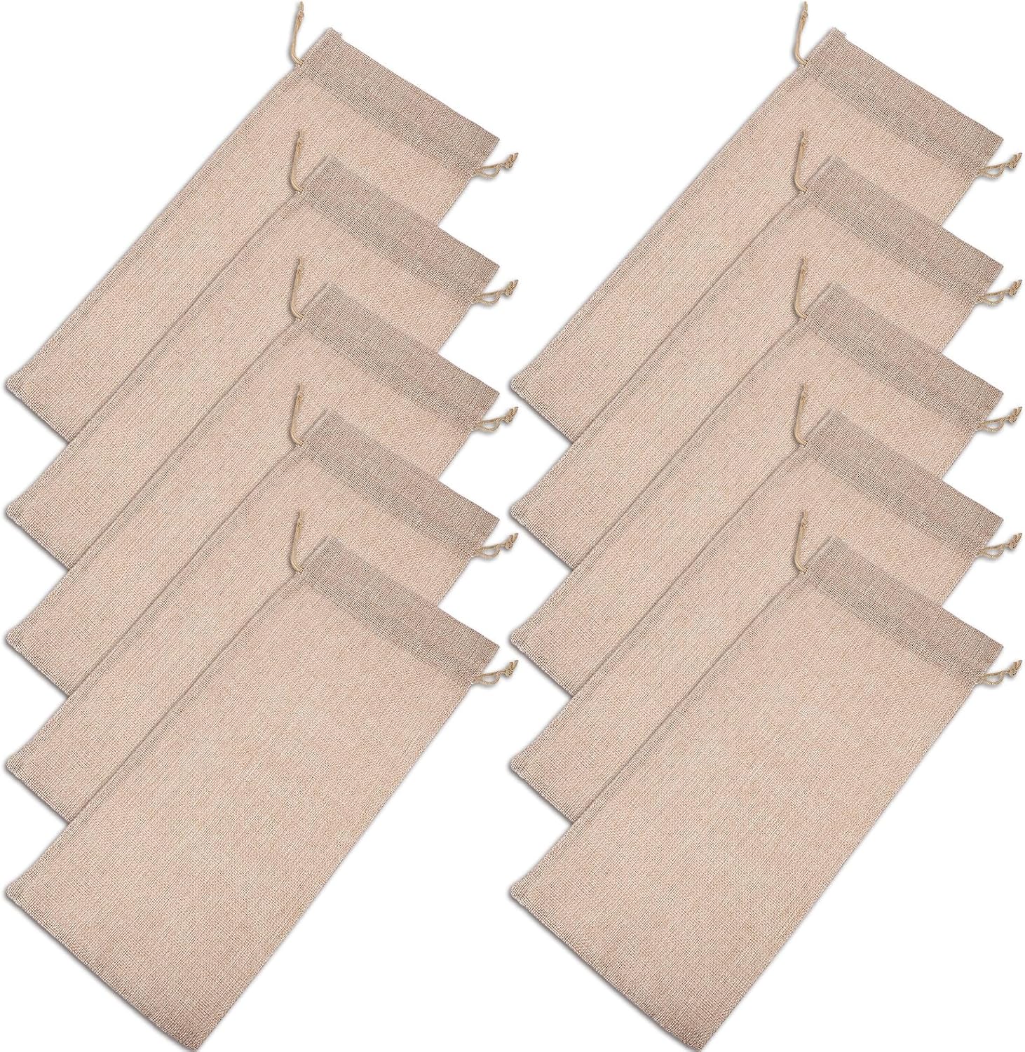 SOLUSTRE 10pcs Red Drawstring Burlap Wine Bags Bulk Linen Pouches with Rope Closure for Bottles Wrapping Party Favor Packaging