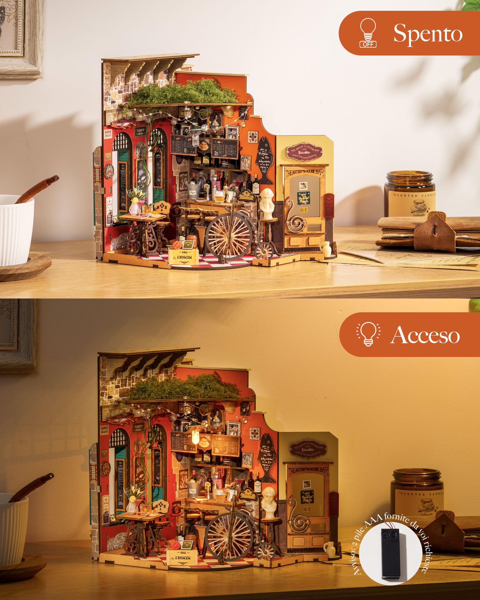 Rolife Miniature Casa - Kit Casa in Miniatura DIY Bar Cheers, Modellismo da Costruire Adulti Casa delle Bambole in Legno Puzzle 3D per Adolescenti
