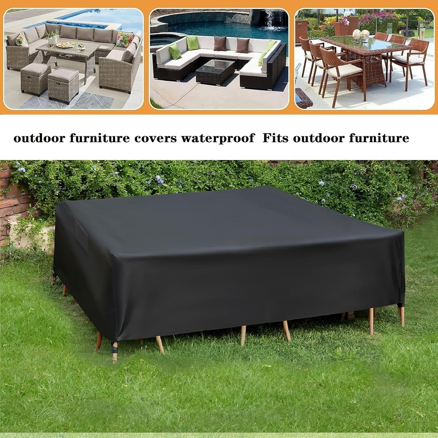Patio Furniture Cover Waterproof,Large Outdoor Furniture Cover Rectangular 156x120x39in/395x305x100cm/LxWxH Outdoor Sectional Sofa Set Covers 420d Heavy Duty Rectangular Patio Table and Chairs Cover