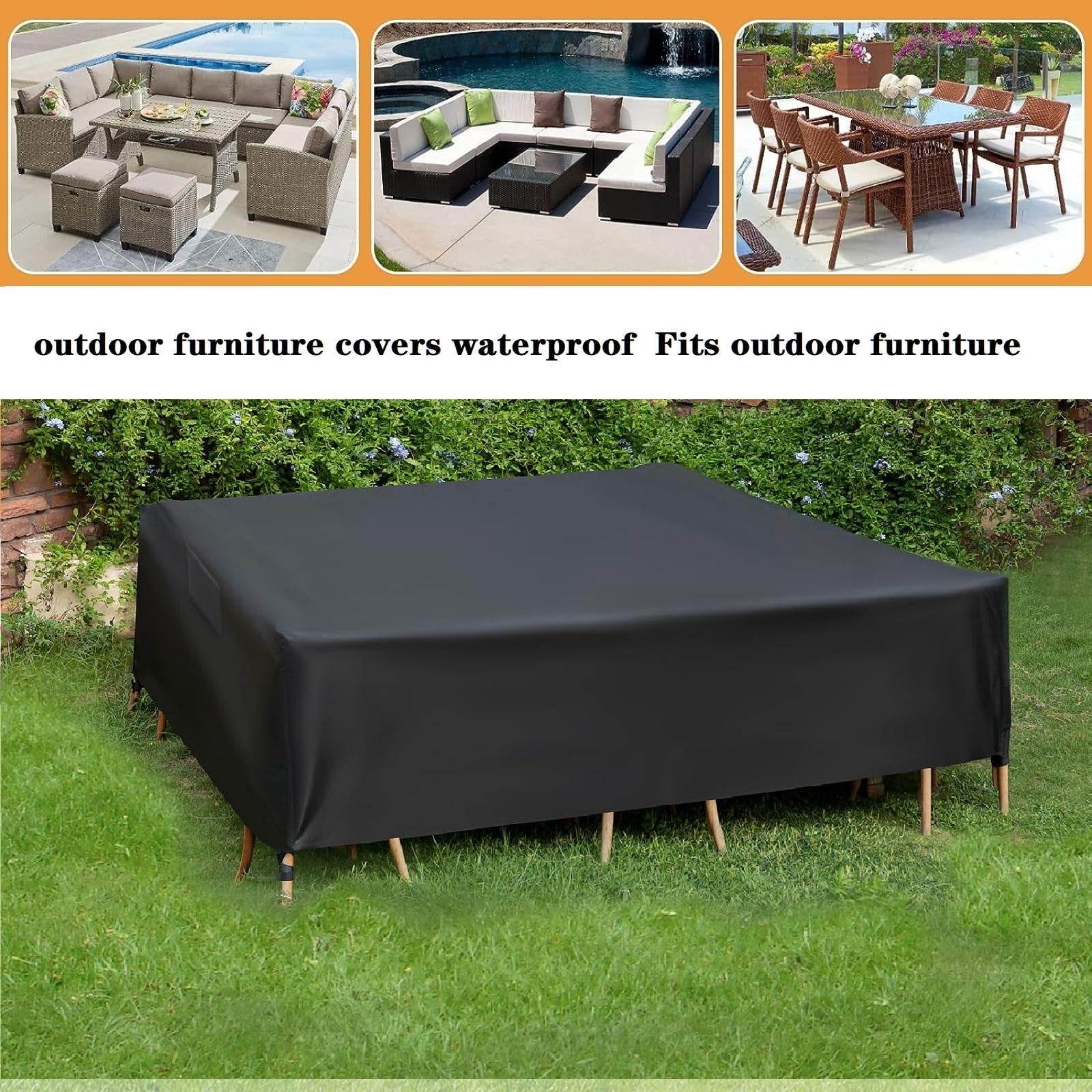Funda Muebles Jardin 395x335x100cm/LxWxH 420D Oxford Cubierta Impermeable,Funda Para Exterior Tela Impermeable Funda Silla Jardin Exterior Impermeable Para Mesas Sillas Sofás Mobiliario Exterior