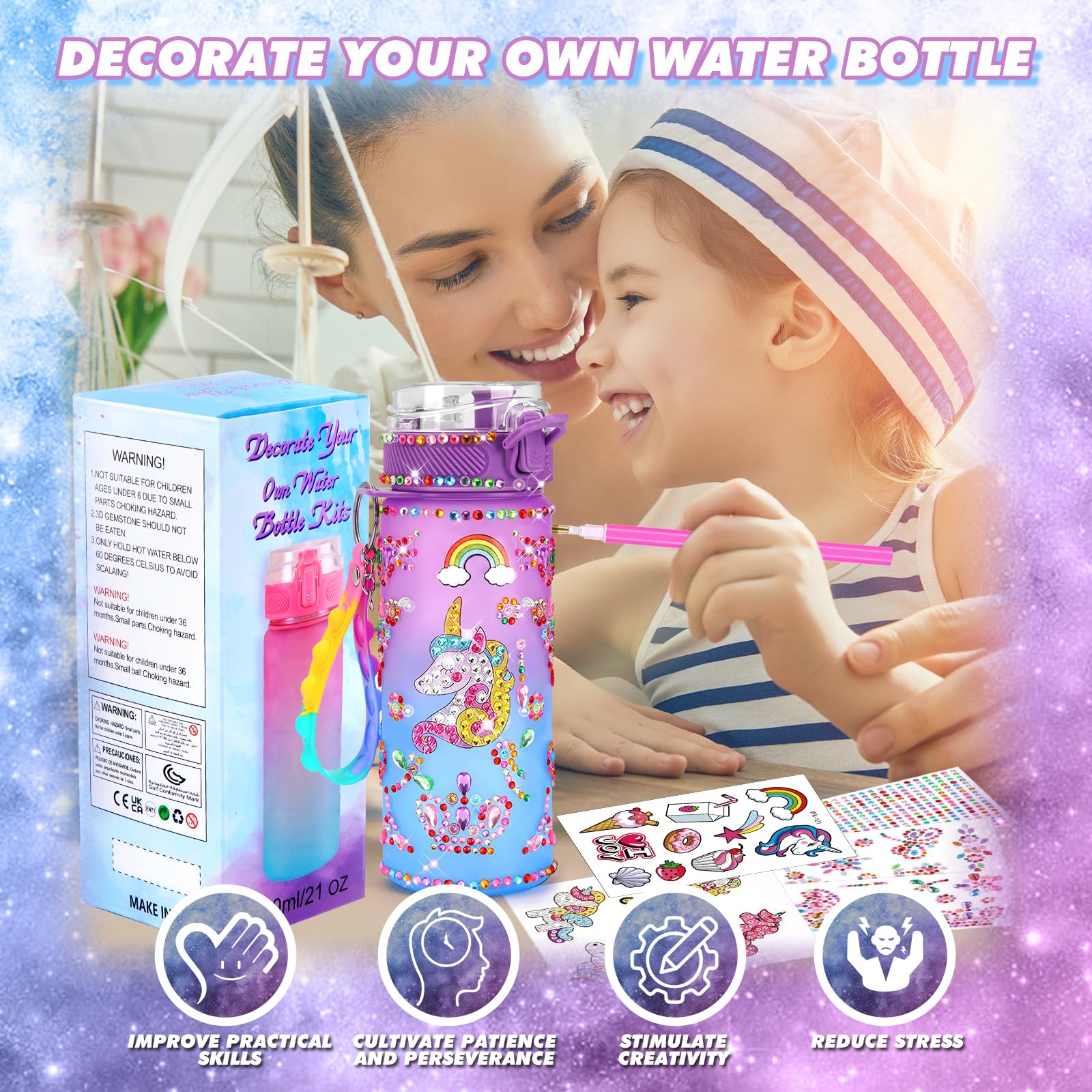 Licorne Gourde Isotherme Bouteille DIY Kit Créatif Enfant 6-10 Ans Cadeau Noël Extérieur