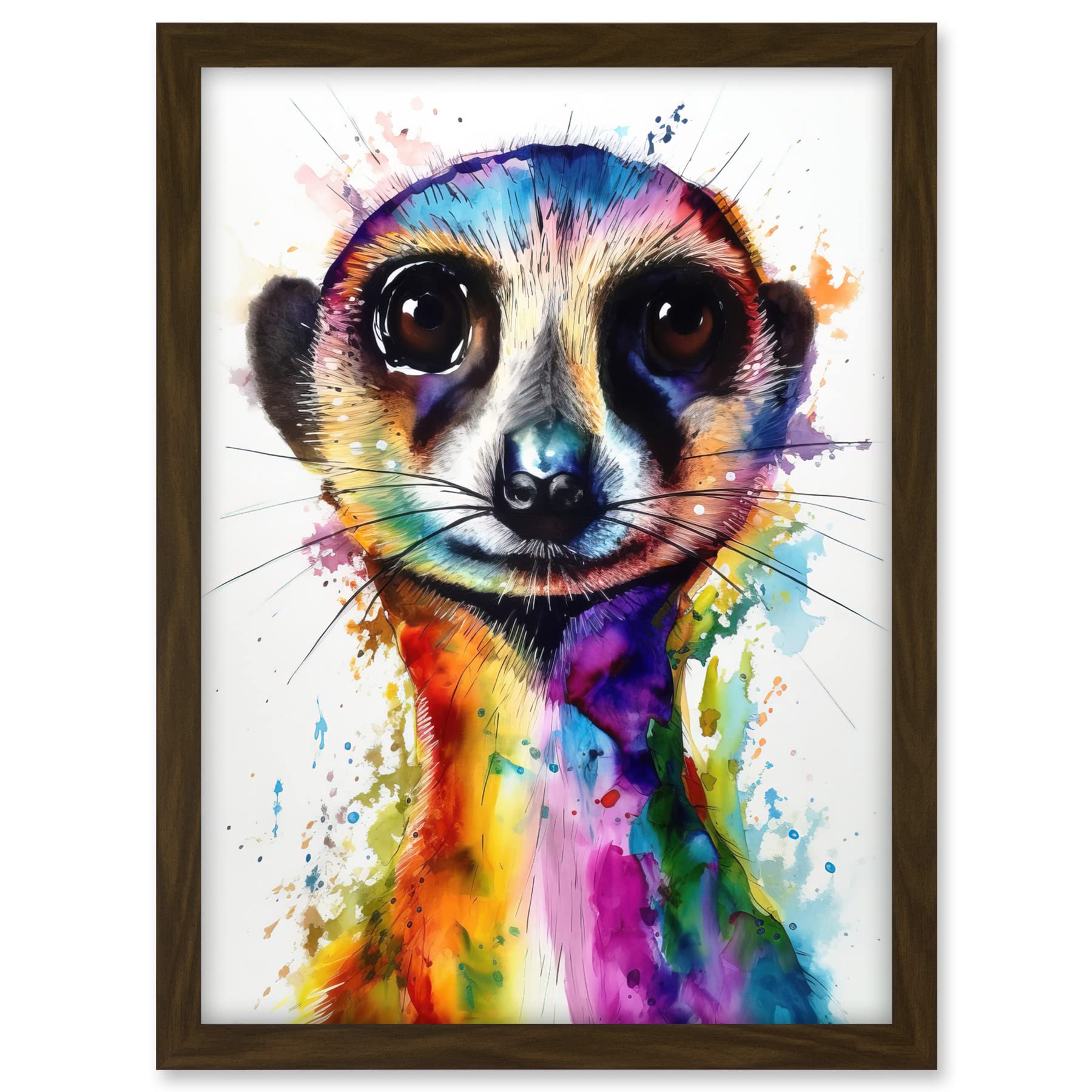 Artery8 Meerkat Splash Paint Watercolour Painting Artwork Framed A3 Wall Art Print