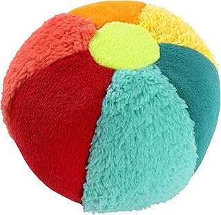 Fehn Colourful rattle ball with material mix and rattle for throwing, gripping, rolling, gripping ball for promoting motor skills, fabric ball, baby toy for babies and toddlers from 0+ months
