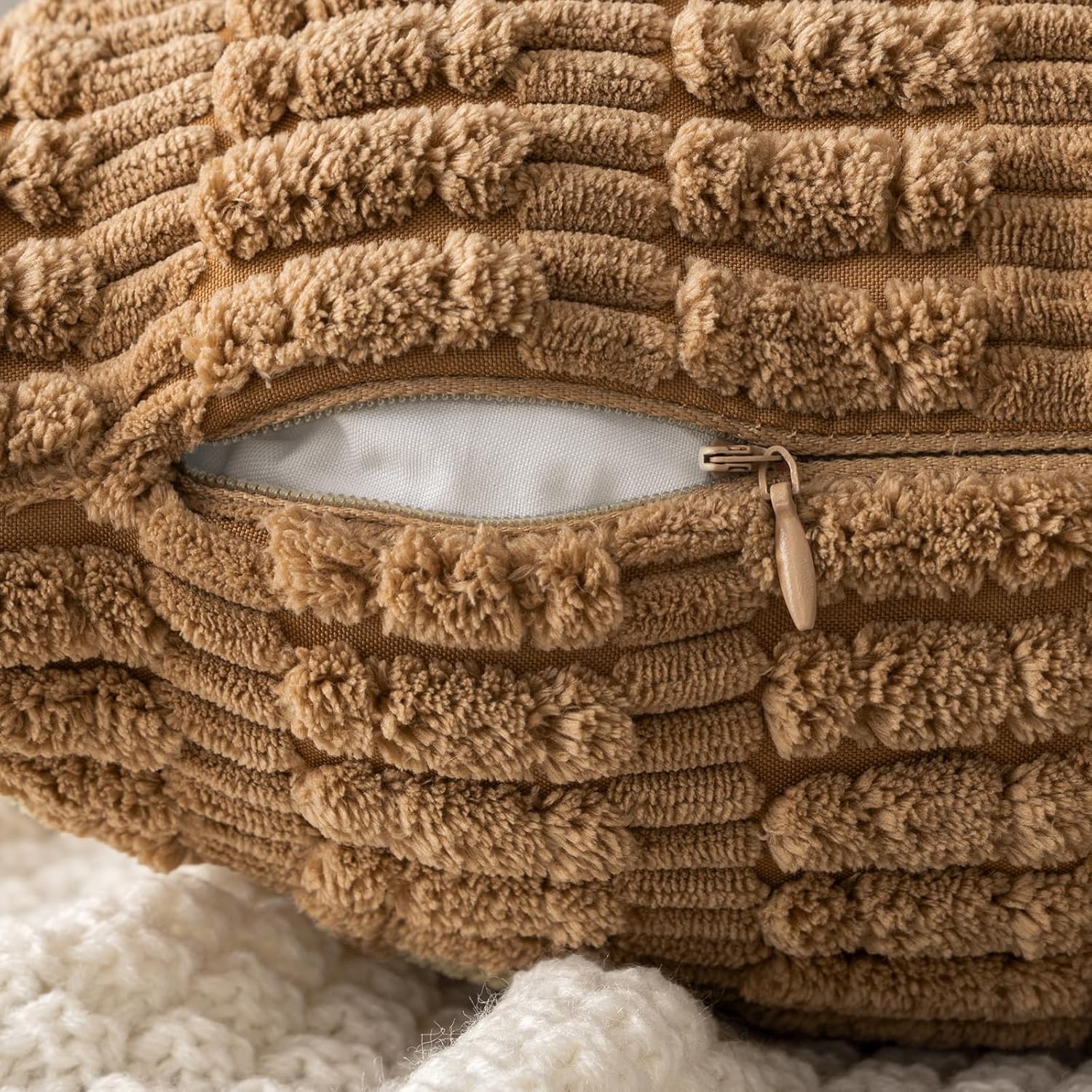 MIULEE Pack of 2 Corduroy Decorative Throw Pillow Covers 20x20 Inch Soft Boho Striped Pillow Covers Modern Farmhouse Home Decor for Sofa Living Room Couch Bed Brown - Image 7