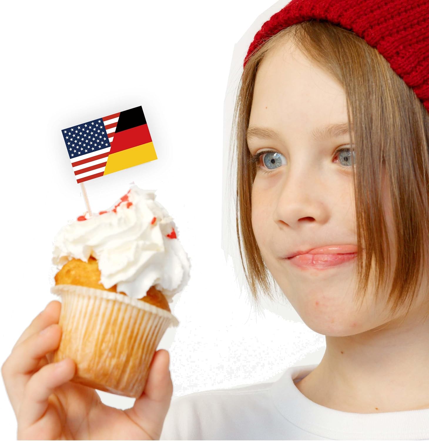 100PCS Germany America Friendship Flag Cake Topper,German America Cupcake Stand For Party Decoration Supplies