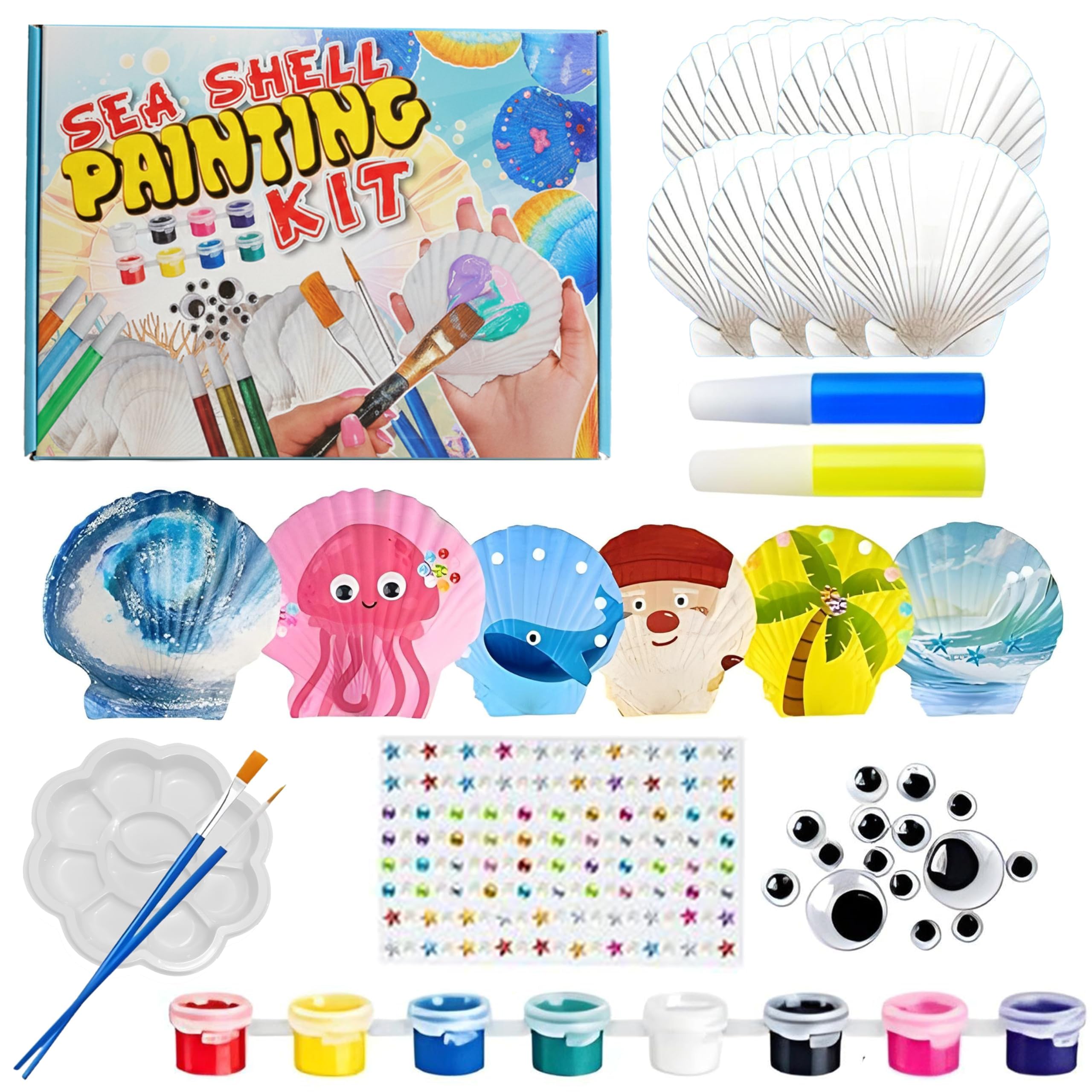 BAG.IT Sea Shell Painting Kit for Kids - 8 Natural Shells Arts & Crafts DIY Toy