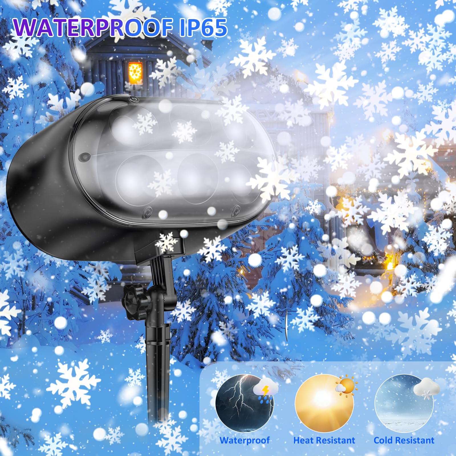 Proyector de Navidad Para Exteriores - Proyector de Copos de Nieve LED Dinámico Grande con Temporizador de Mando a Distancia, Resistente al Agua, Iluminación de Navidad Exterior Para Jardín, Ventana