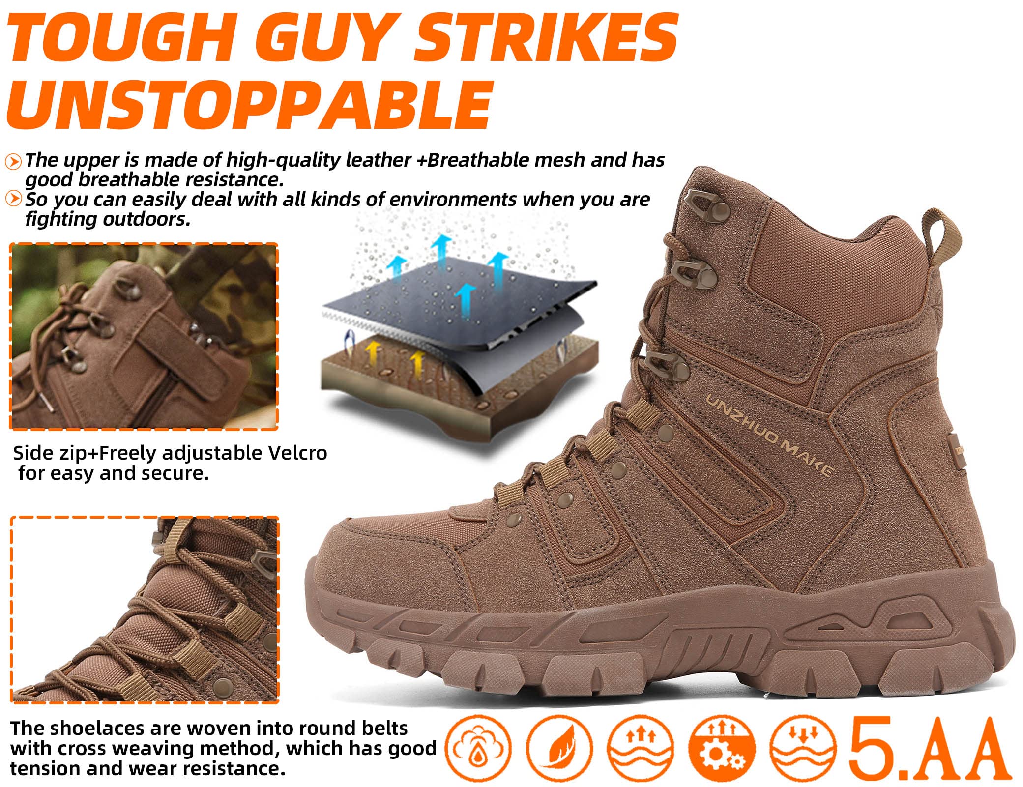 B2122 Herren militärische Taktische Kampfstiefel Verschleißfeste wasserdichte Wüsten Schuhe Außenbereich Einsatzstiefel Rutschfeste Camping Trekking Wander Stiefel