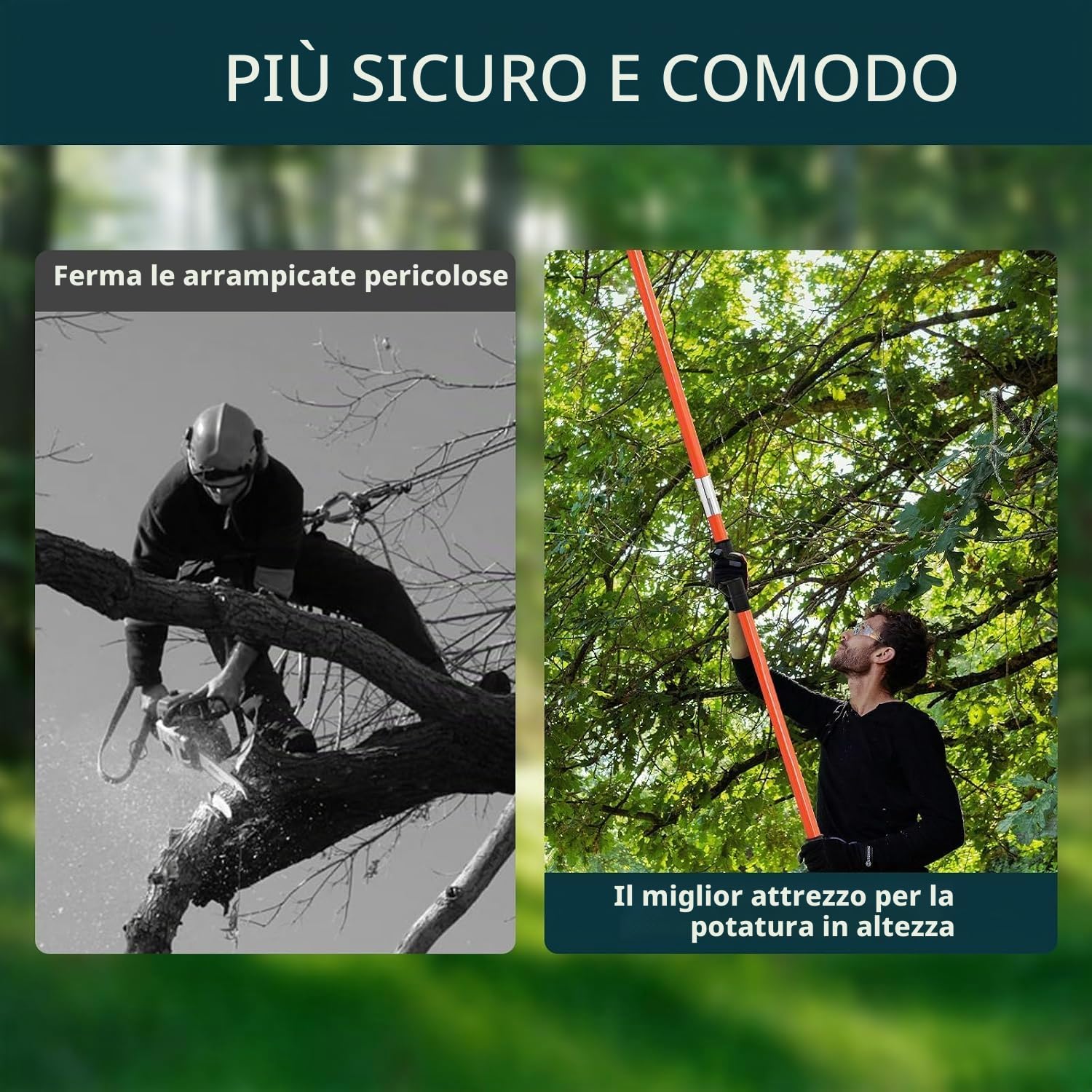 Sega da potatura con manico telescopico, 8 m, altezza regolabile, 2,24 m, 8,24 m, lama in acciaio al carbonio con borsa per il trasporto e 2 lame fino a 10 m di altezza di lavoro, manuale Pole