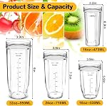 2Pcs Replacement 16oz Blender Cups with 4Pcs Sip & Seal Lids for Ninja, Single Serve Blender Cup for BL660 BL740 BL770 BL780 BL810 BL820 BL830 QB3000 Nutri Ninja Series Blenders