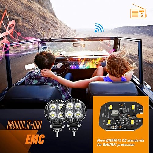 Miniatura 6 de Nilight 2 módulos LED redondos de 3 pulgadas de 1500 lm integrados EMC luz de trabajo ángulo de haz de inundación de 90 para luces todoterreno, luz