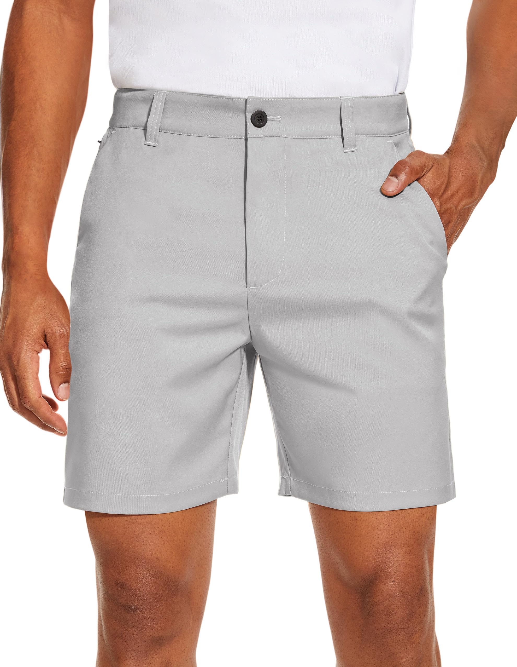 PULI Men's Golf Dress Shorts Flat Front Hybrid 7 Inch with 5 Pockets | Lightweight Quick Dry Breathable for Travel Hiking Casual Business