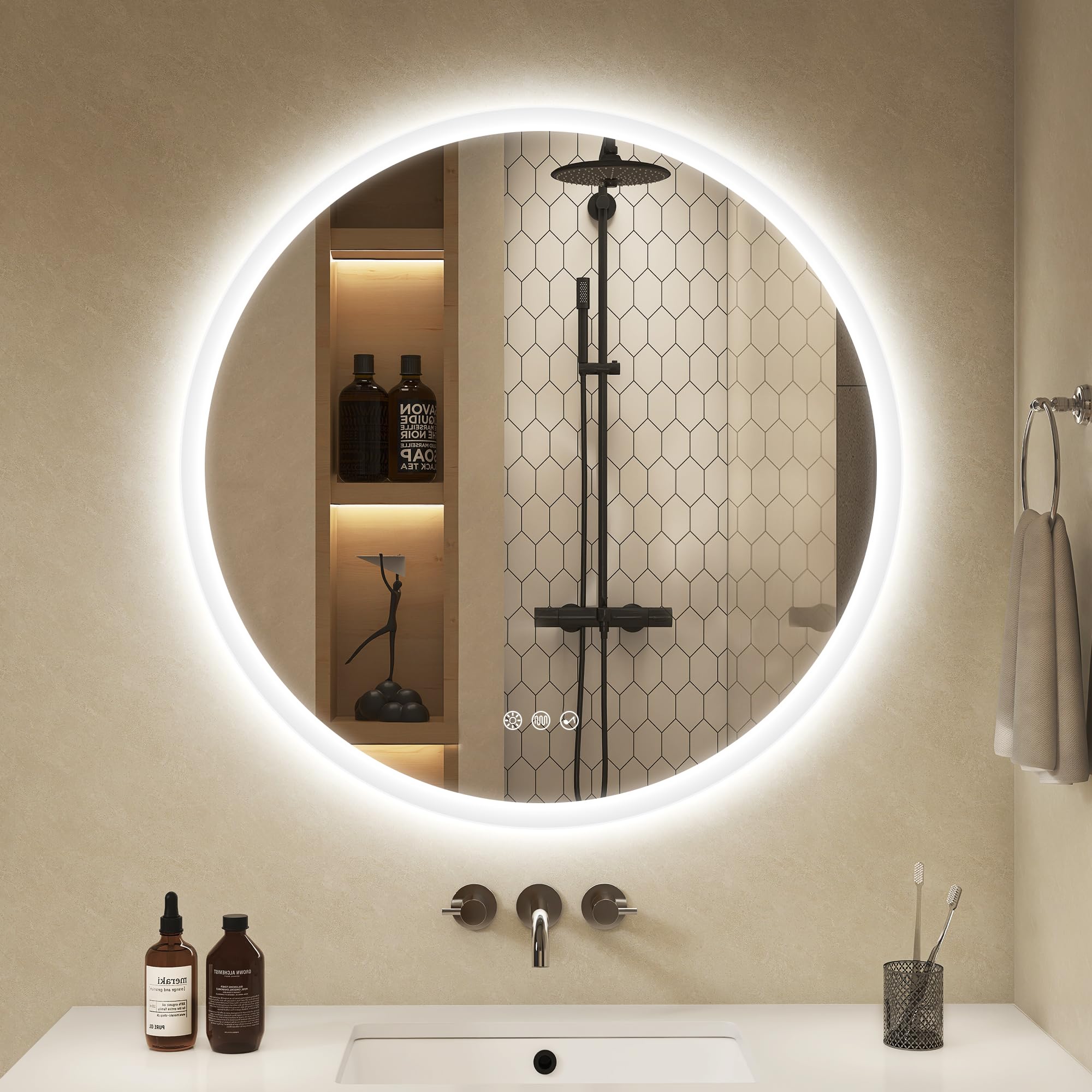 Miroir LED salle de bain etanche IP44 securise pour eviter la condensation