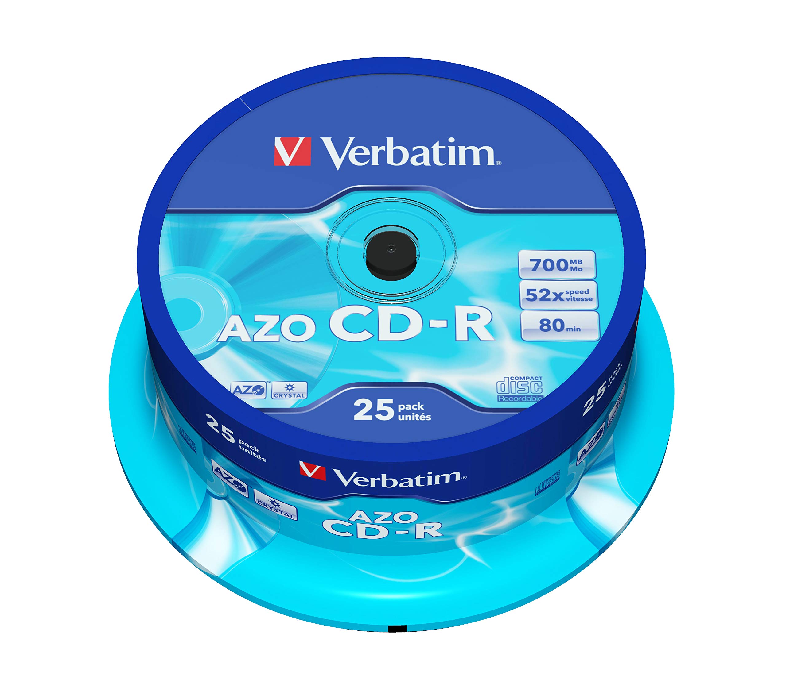 Verbatim CD-R AZO Crystal 700 MB - 52-fache Brenngeschwindigkeit - Kristall-Technologie - 25 Stück Spindel