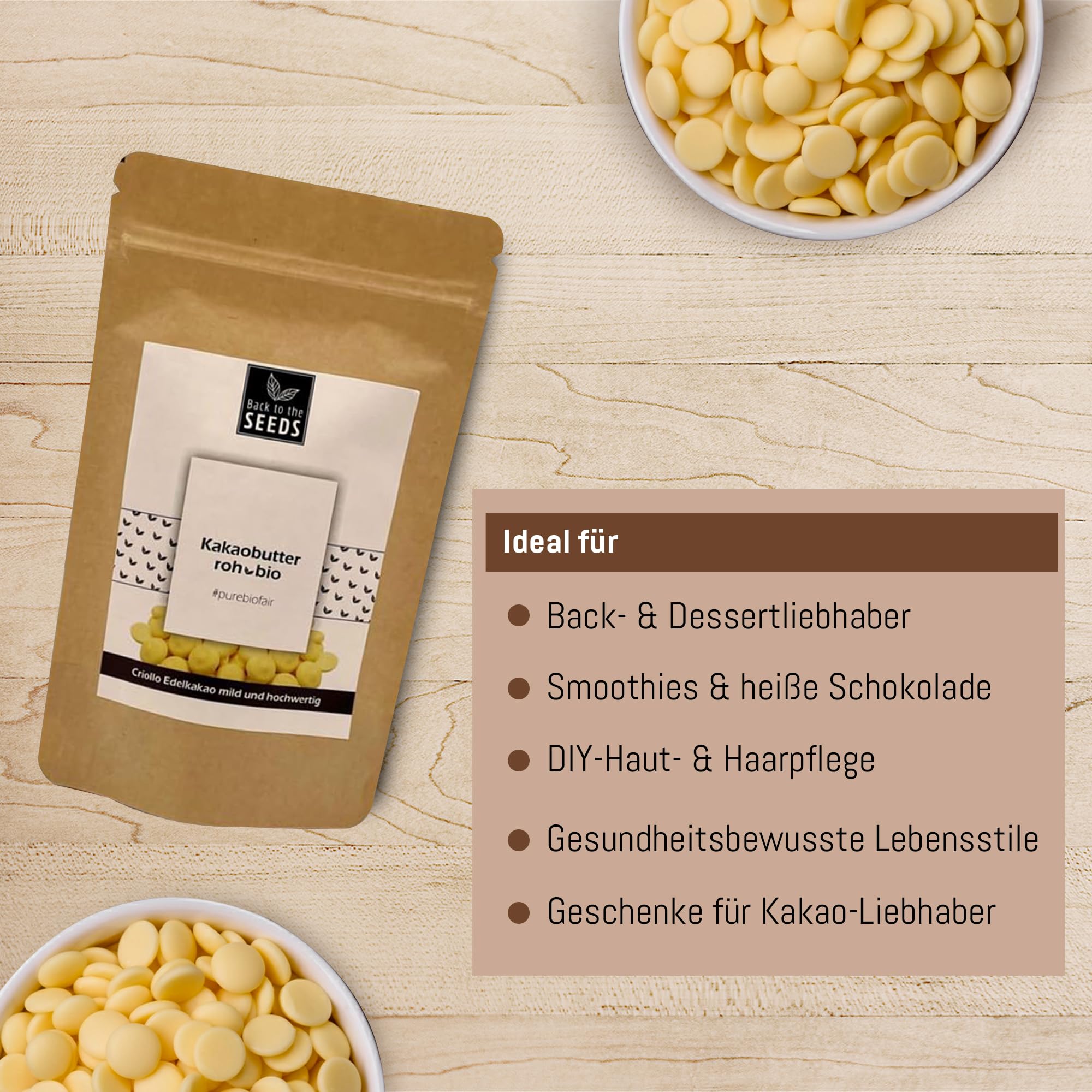 Bio Edel­kakao Butter Criollo 400g – Rohkostqualität | Naturbelassene Kakao­butter aus Criollo Bohnen | Vegan & Superfood für Backen, Smoothies & Desserts