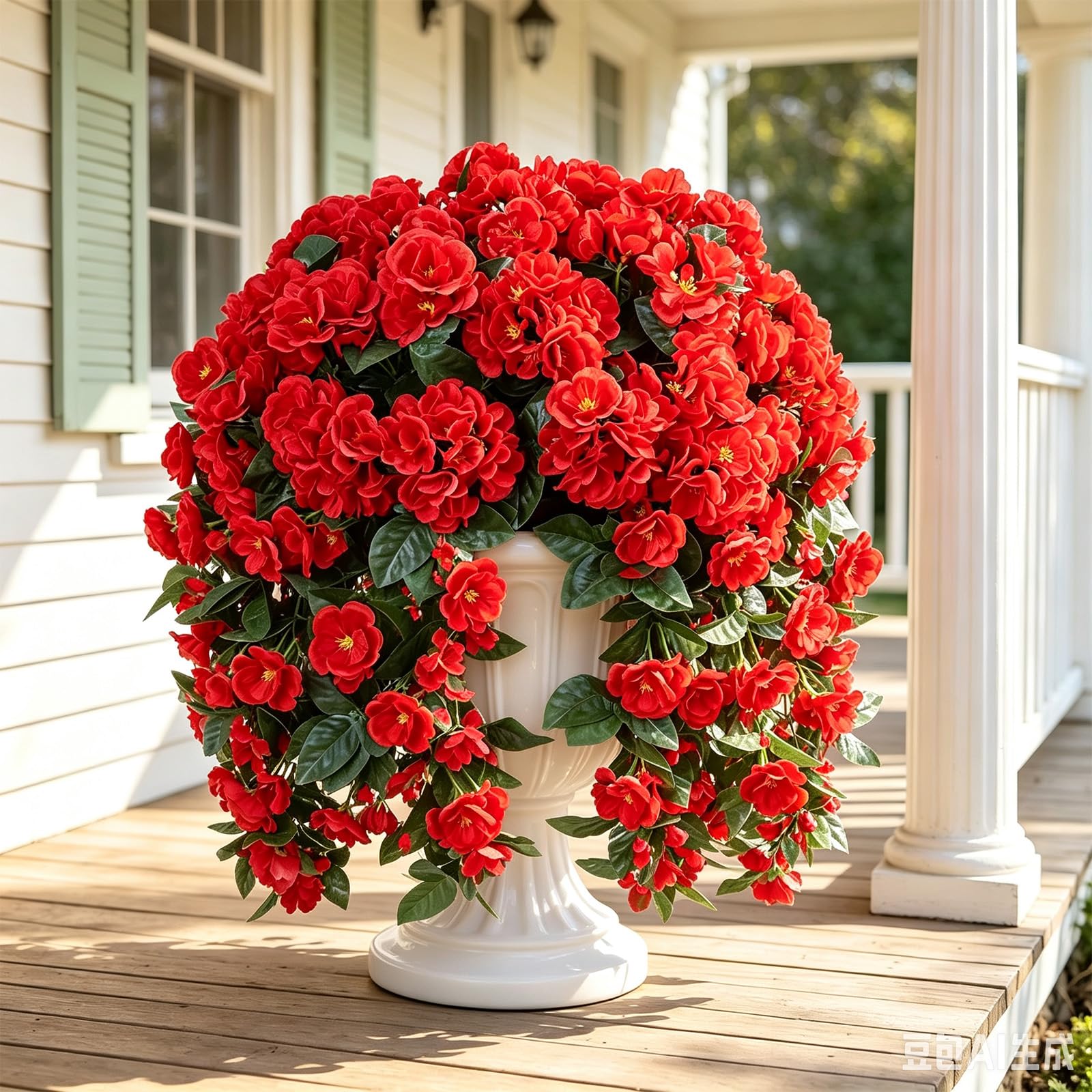 Artificial Hanging Flowers Outdoor, 2 Pcs 78cm Artificial Geranium Hanging Plants, Artificial Trailing Geraniums for Outdoor, Fake Geraniums Flowers for Hanging Baskets Garden Yard Patio Decor (Red)
