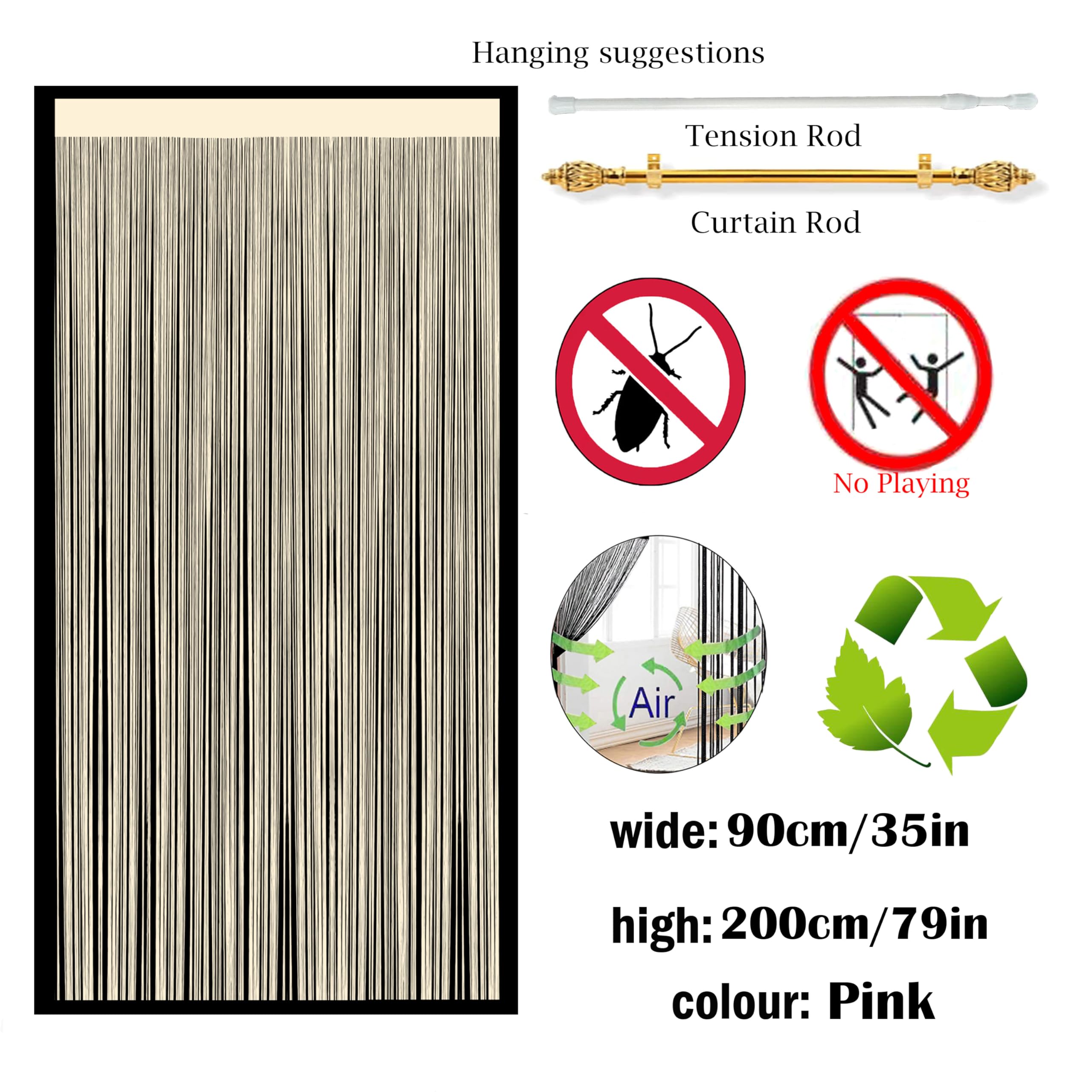 QiBoYuYe Fly Screen Curtains For Window String Flies Doors Decorations Room Dividers Doorways Panel Bedroom Living Closet Drapes (Champagne - Image 3