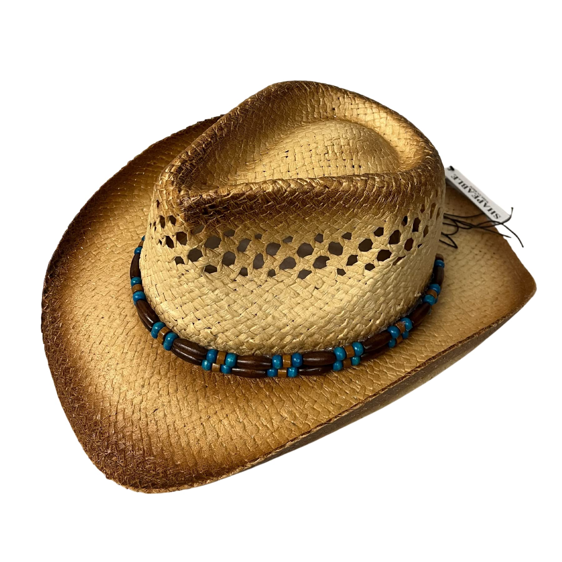 Fidra Unisex Straw Cowboy hat with Double Bead Band. Natural Black,Fast UK Post 48-72 Hour delivery (as8, Alpha, m)