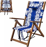 Vista 9 de Melino Silla plegable de madera para exteriores, 3 posiciones, reclinable, con almohada, bolsa con cremallera, correa de transporte, marco de madera
