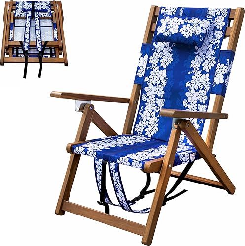 Miniatura 9 de Melino Silla plegable de madera para exteriores, 3 posiciones, reclinable, con almohada, bolsa con cremallera, correa de transporte, marco de madera